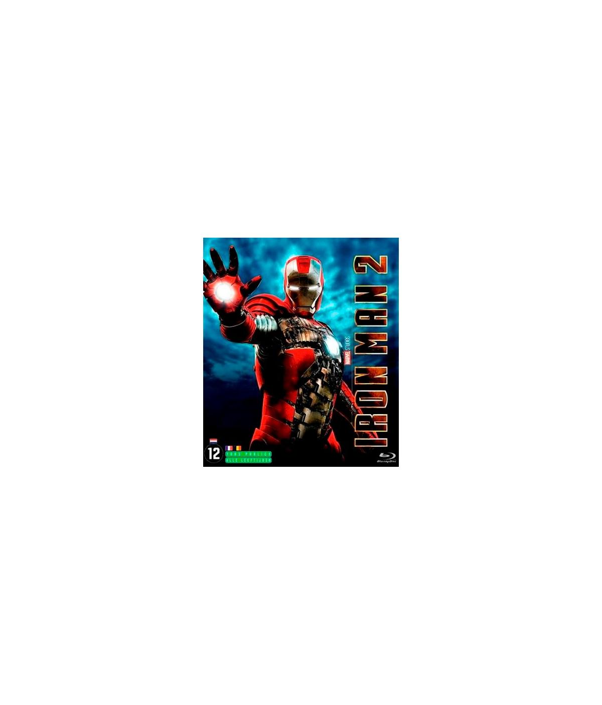 Filmposter Iron Man 2. Iron Man in rode pantser wijst met zijn hand.