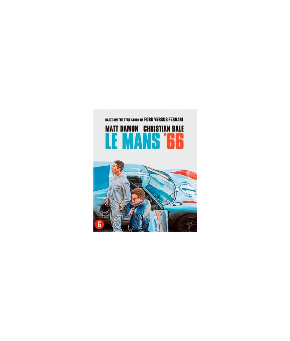 Filmposter: Twee mannen staan. Titel: Le Mans '66. Matt Damon en Christian Bale zijn zichtbaar.