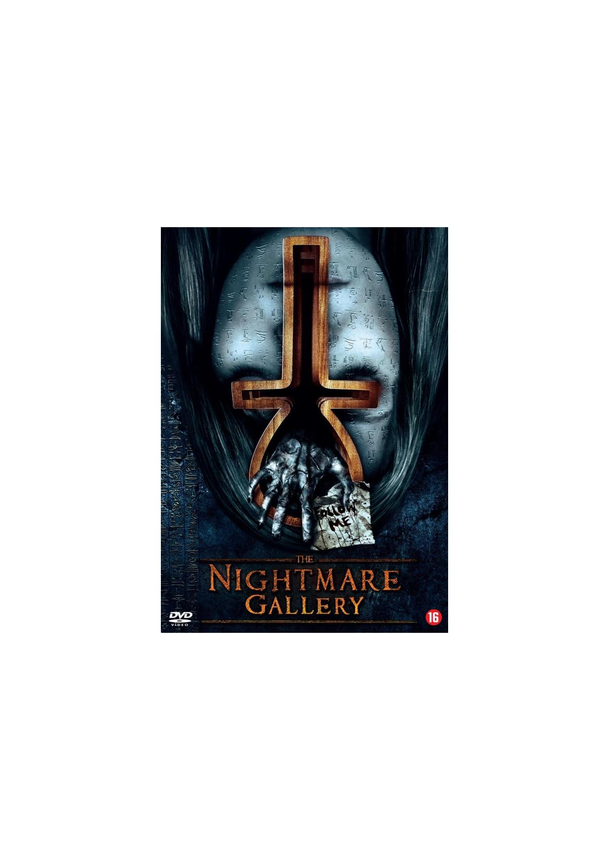 Couverture de film. Une femme avec une main sortant de l'intérieur. Le titre est 'The Nightmare Gallery'.
