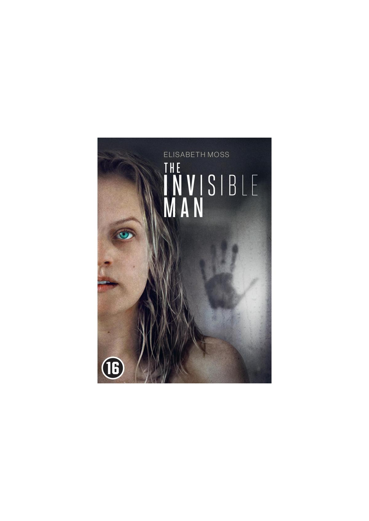 Affiche du film 'L'Homme invisible', avec le visage d'une femme et une empreinte de main.