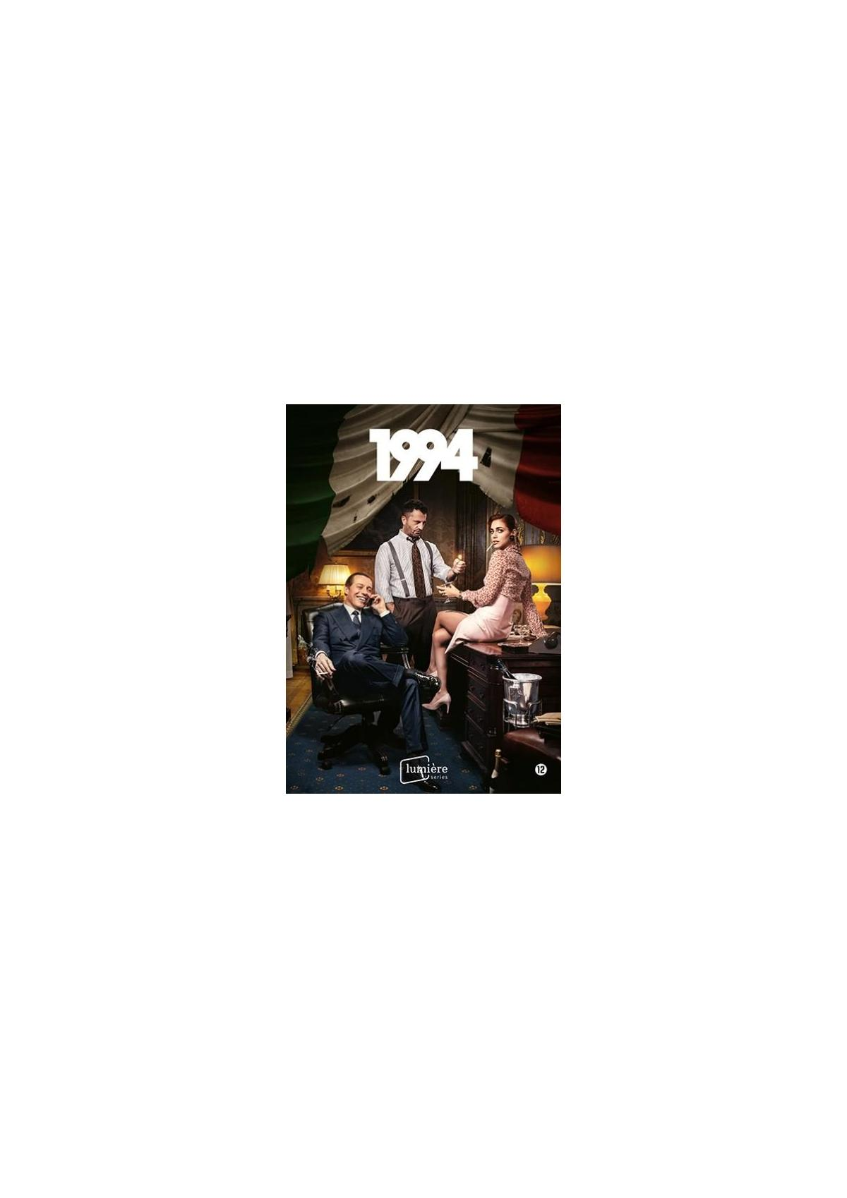 Affiche de film avec trois personnes dans une pièce avec le titre '1994'.