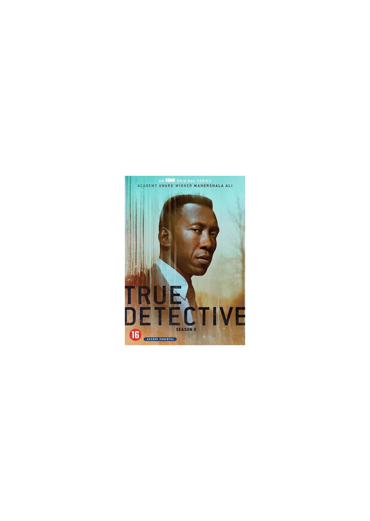 Affiche de film avec un homme regardant la caméra, le texte dit True Detective.