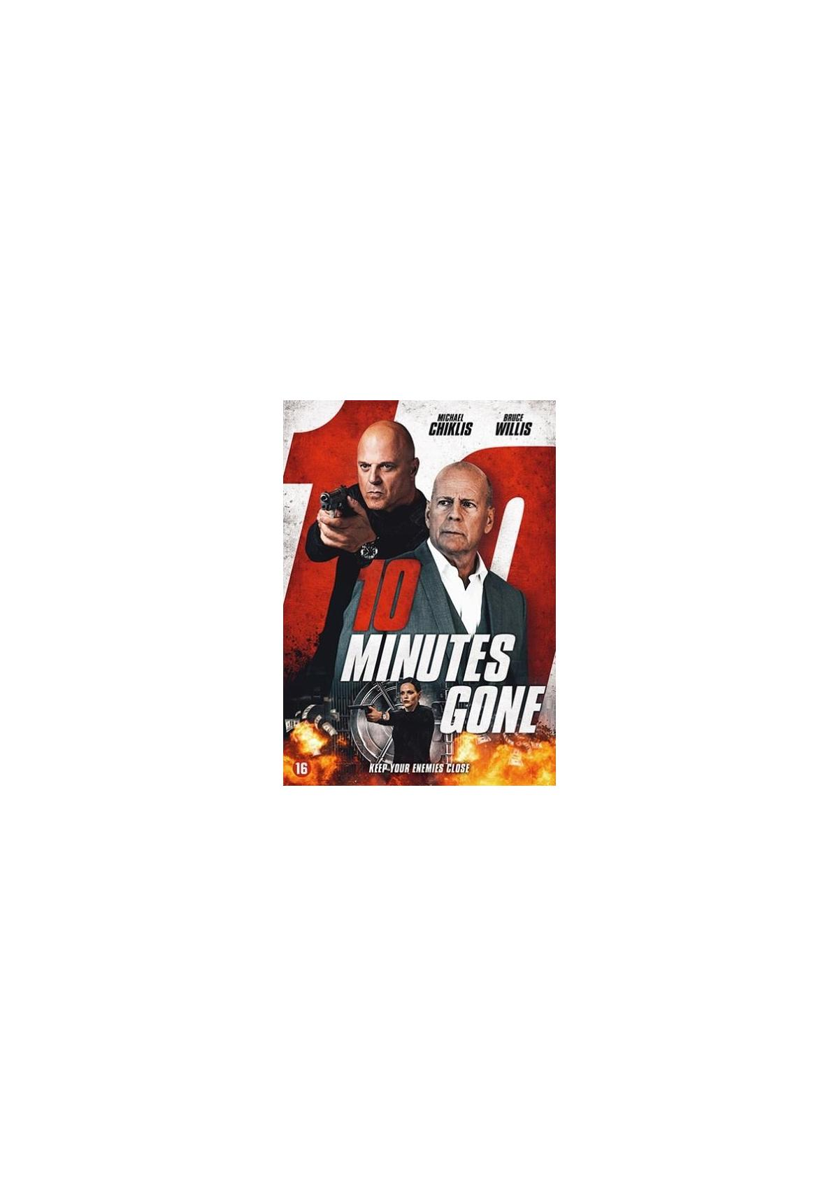 DVD-cover van '10 Minutes Gone'. Bruce Willis en Michael Chiklis met een pistool.