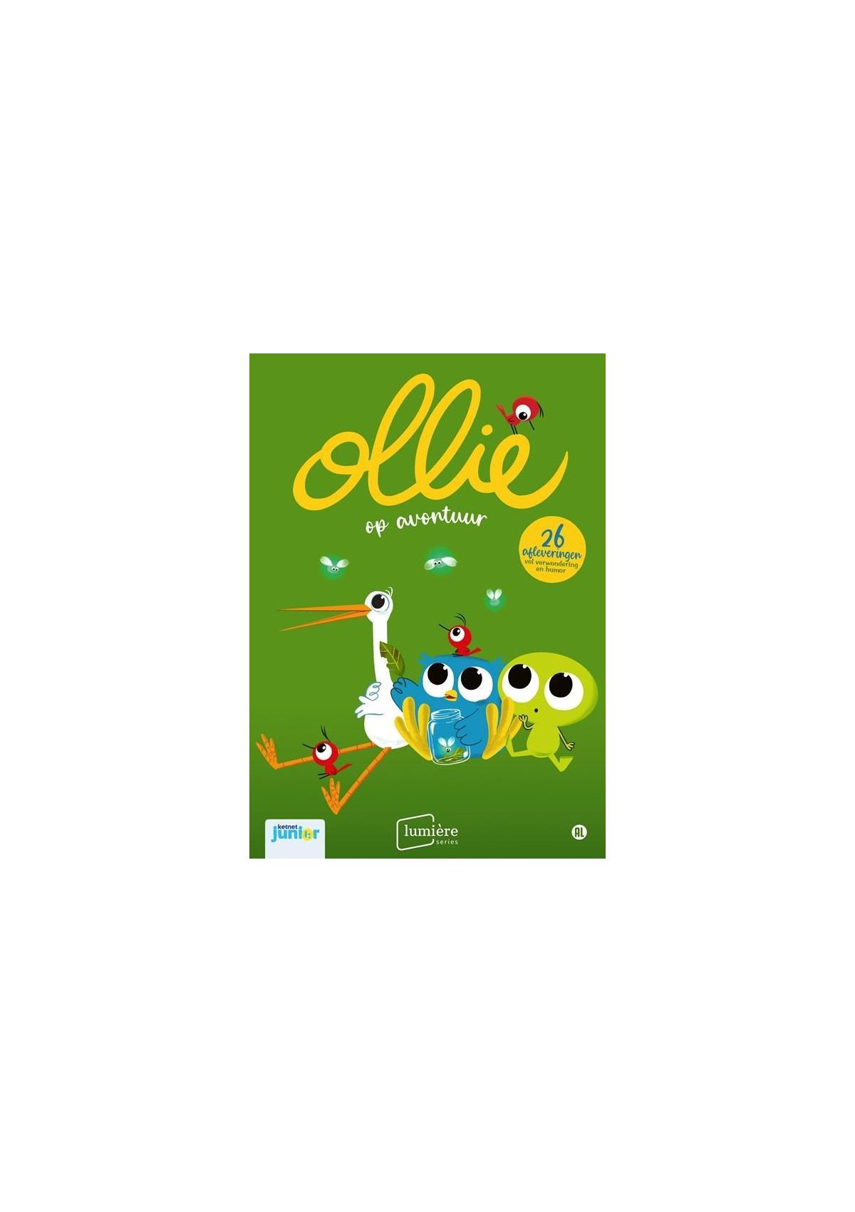 Affiche pour 'Ollie op avontuur': Personnages de dessins animés sur fond vert.