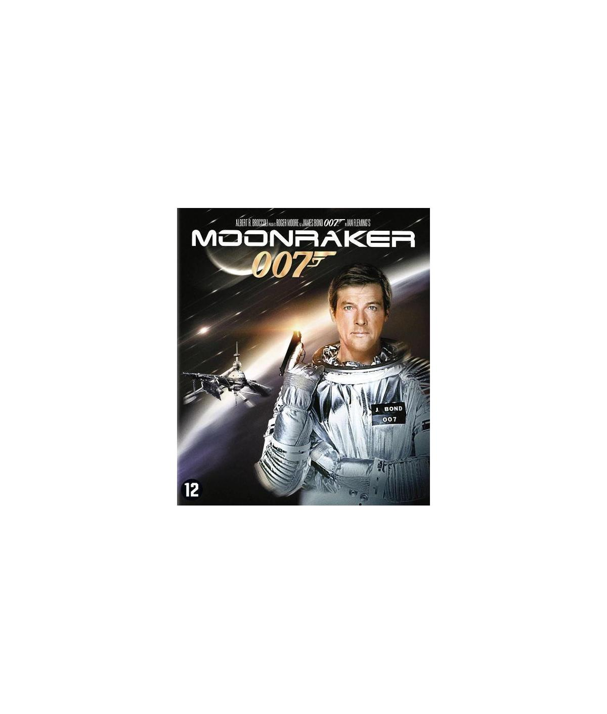La couverture du DVD Moonraker 007 présente un homme en combinaison spatiale sur fond spatial.