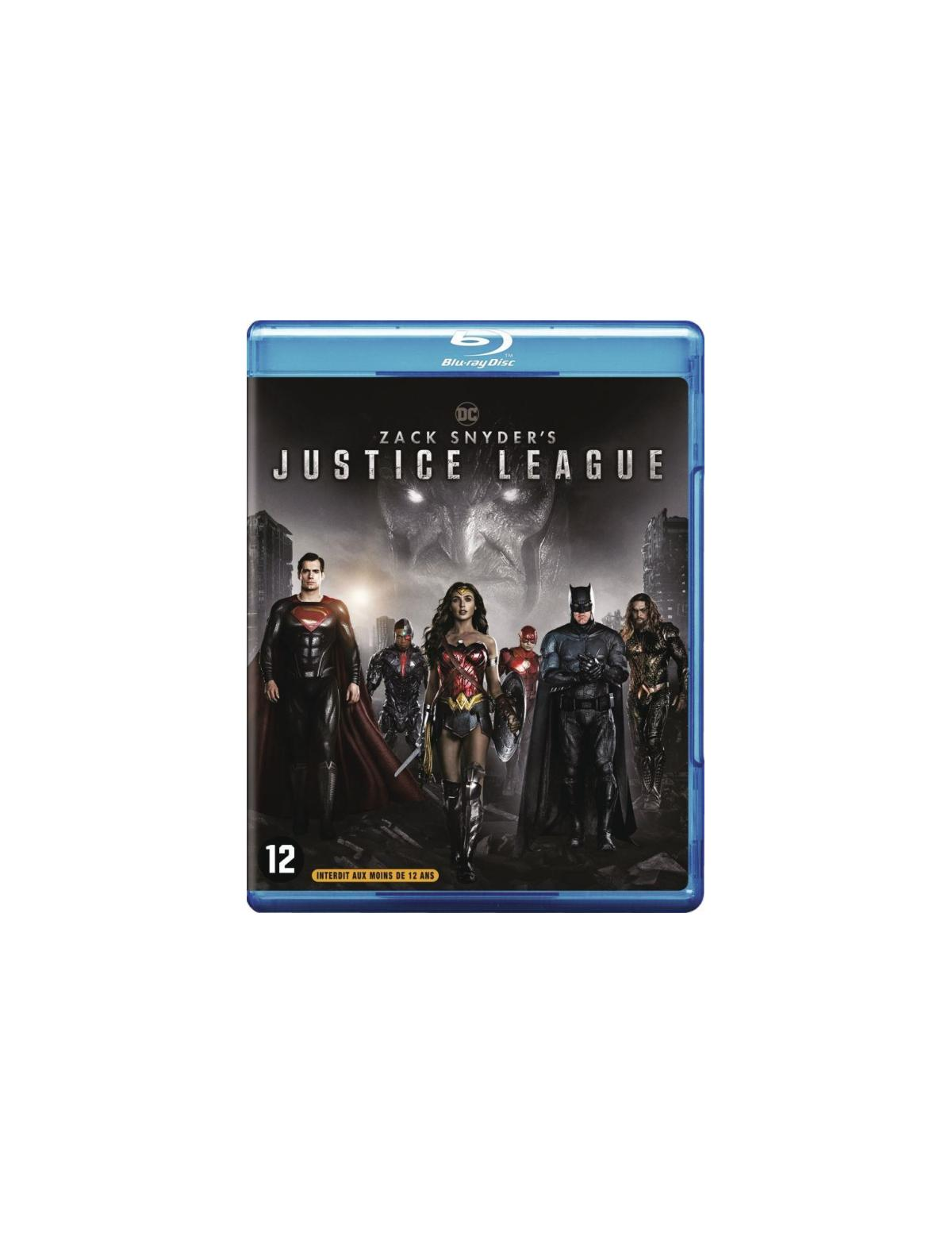 Couverture Blu-ray de 'Justice League'. Superman, Wonder Woman, Batman et d'autres héros ensemble.