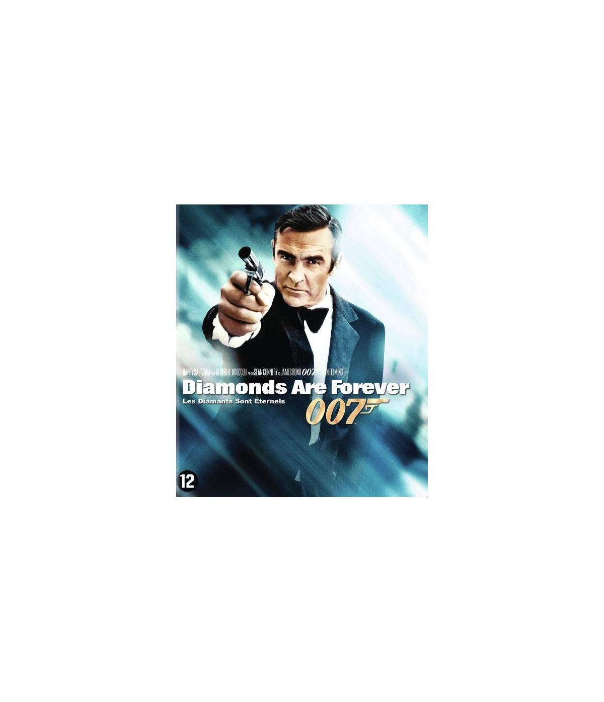 Affiche de film : Homme pointant une arme à feu. Titre : Les diamants sont éternels. Acteur : Sean Connery en 007.