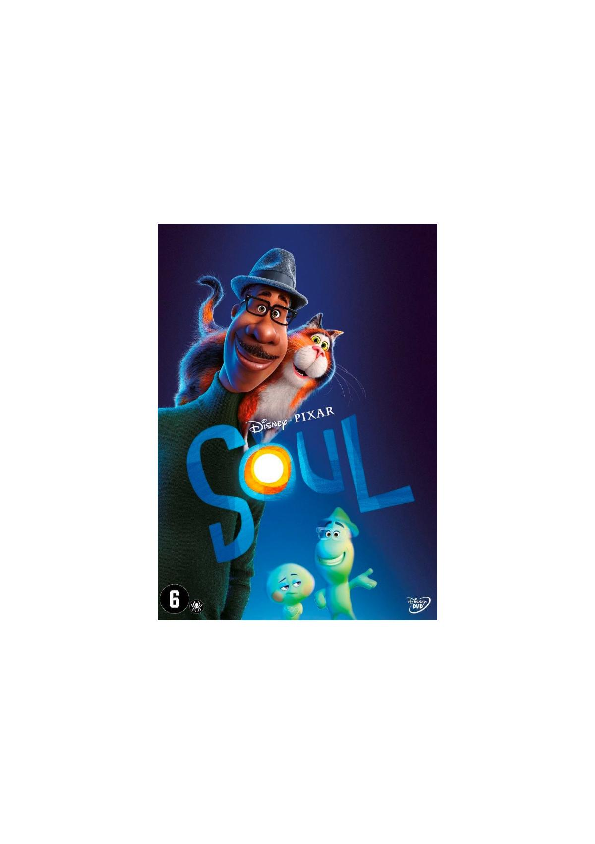 Filmposter van Soul met een man en cartoonfiguren.