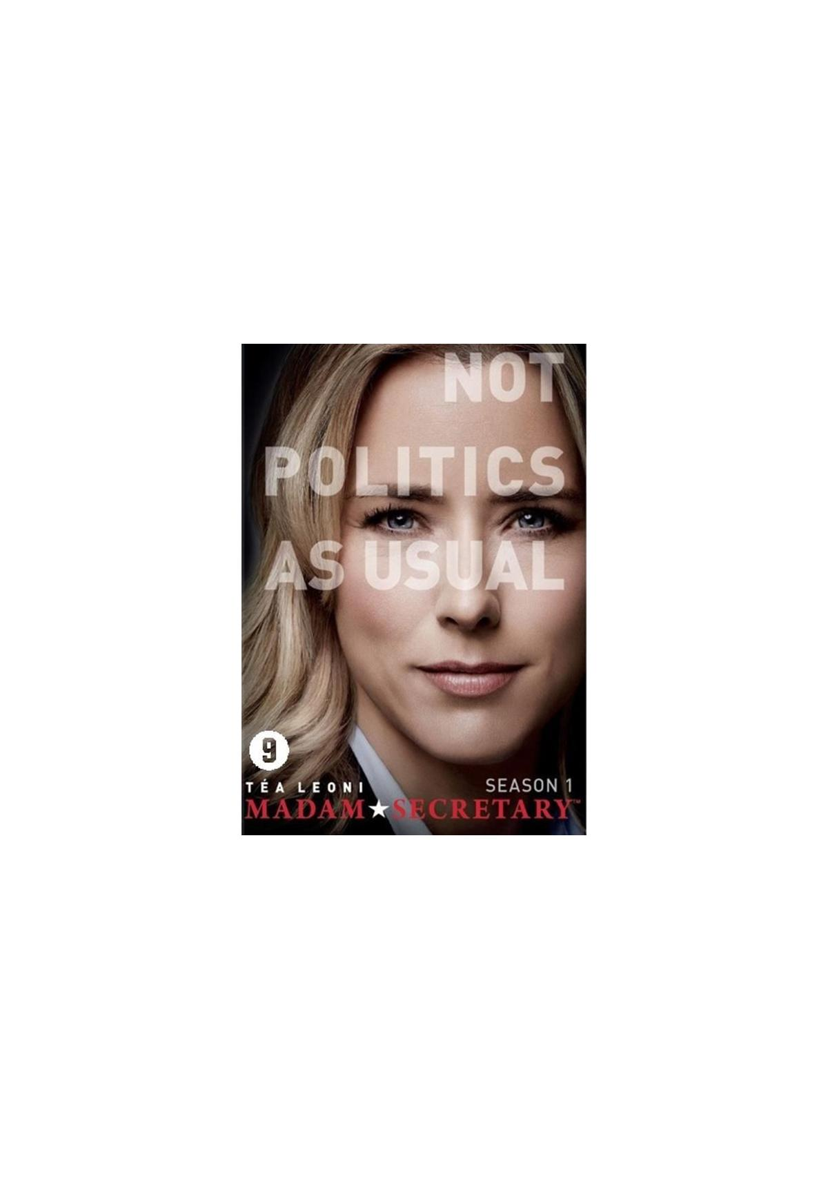 Affiche de film avec le visage d'une femme et le titre: Madam Secretary, avec le slogan 'Not Politics as Usual'.