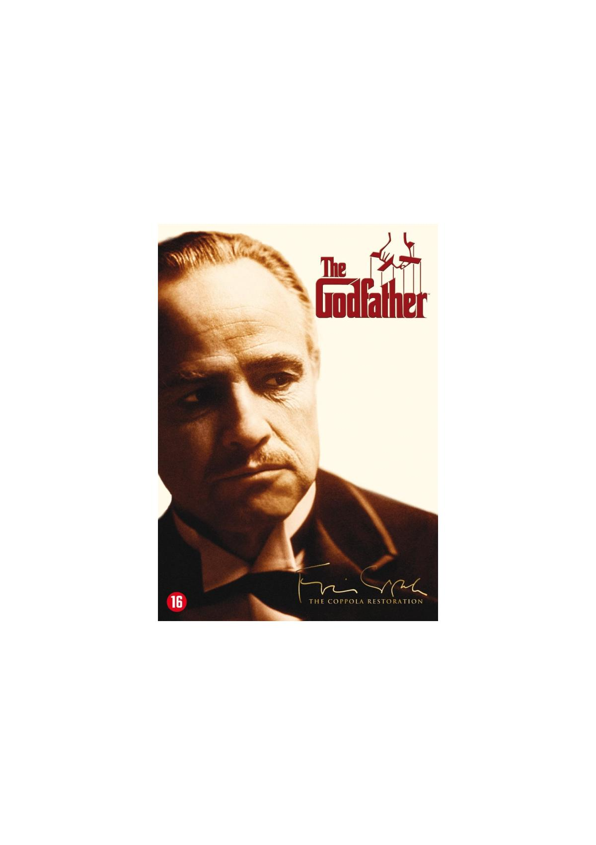 Couverture du DVD Le Parrain. Le visage de Marlon Brando, en costume et nœud papillon.