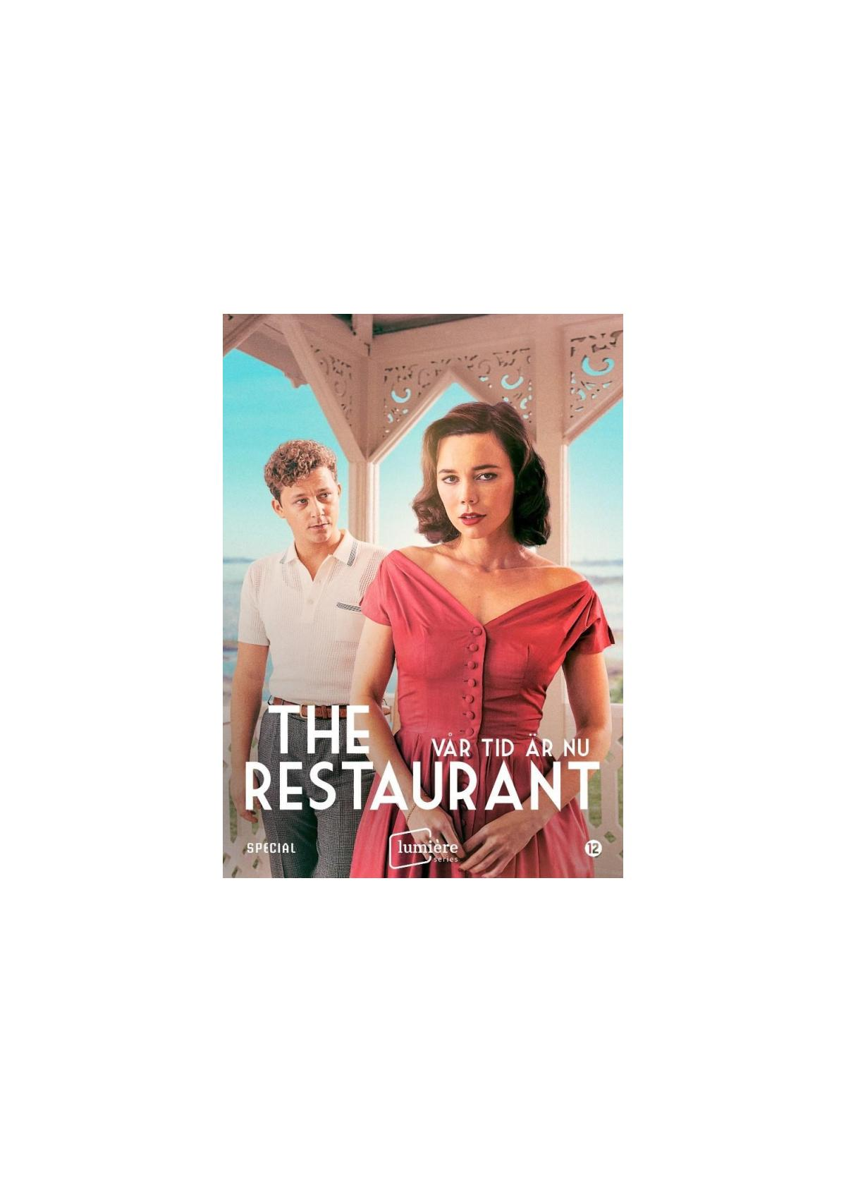 The Restaurant dvd-hoes met twee mensen voor een gebouw. De titel staat in grote letters. Een blauwe hemel staat op de achtergrond.