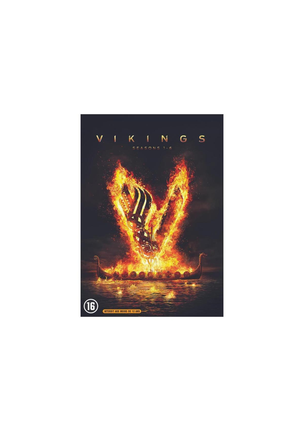 DVD-hoes: Vikings, met een brandende boot op het water. Seizoenen 1-6.