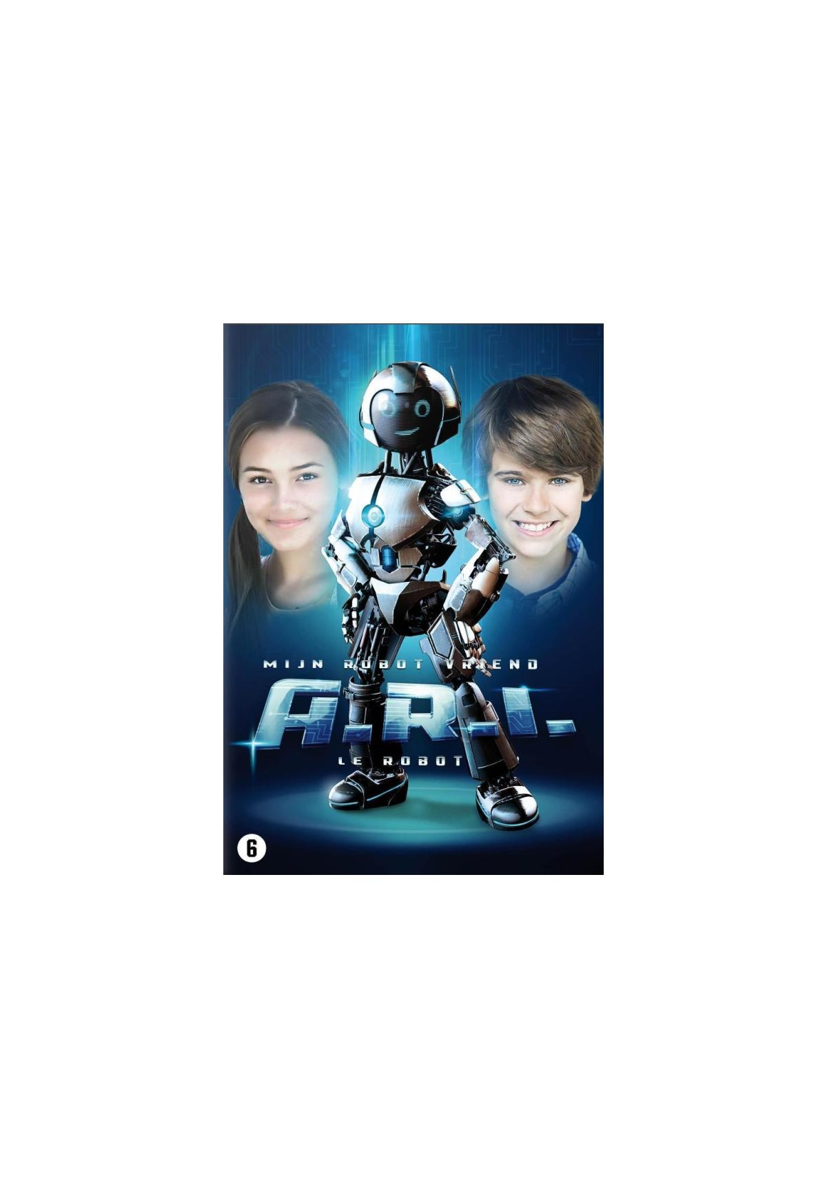 Filmover 'ARRI'. Een robot staat in het midden, twee mensen aan de zijkanten. De filmtitel in blauw.