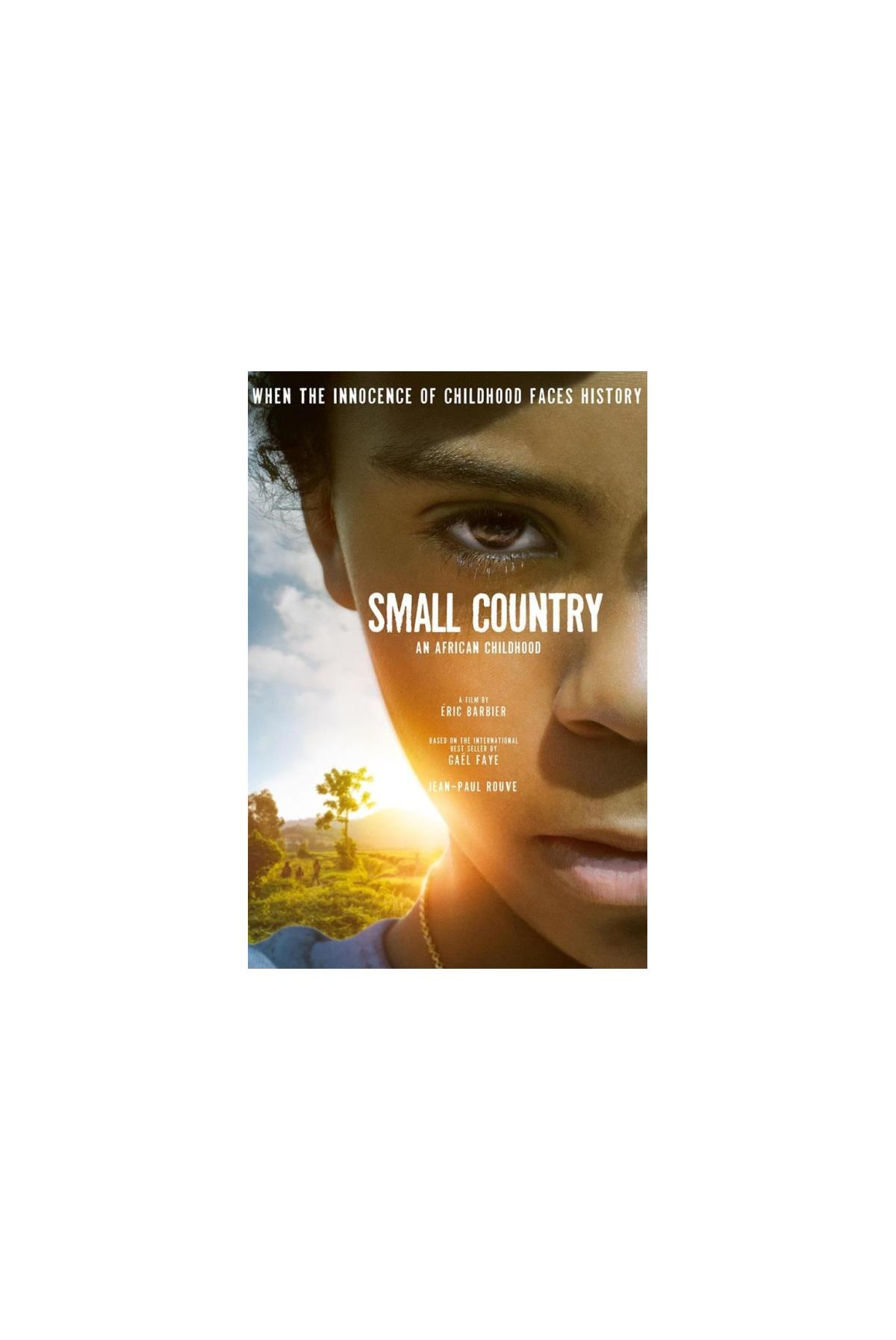 Filmposter voor 'Small Country' met de helft van het gezicht van een jong meisje en een zonnige achtergrond.