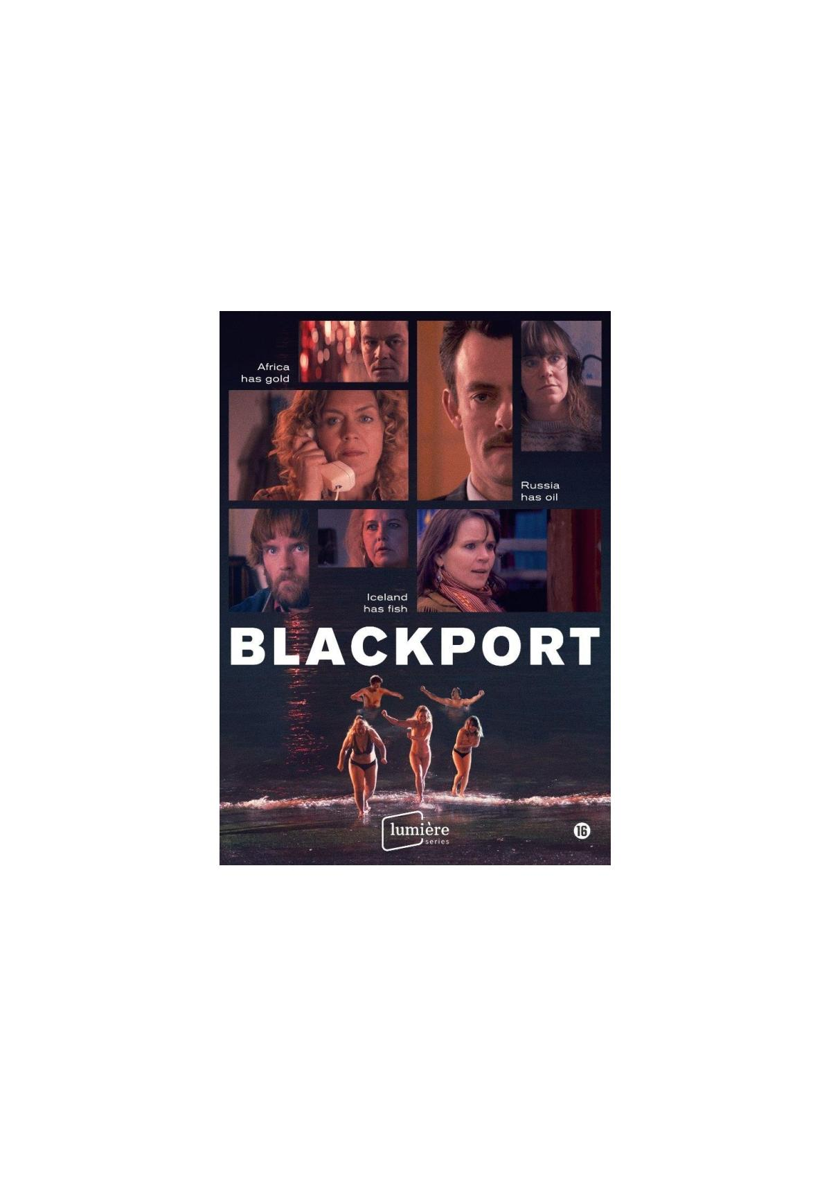 Filmposter. Verschillende mensen in verschillende kaders, titel: Blackport.