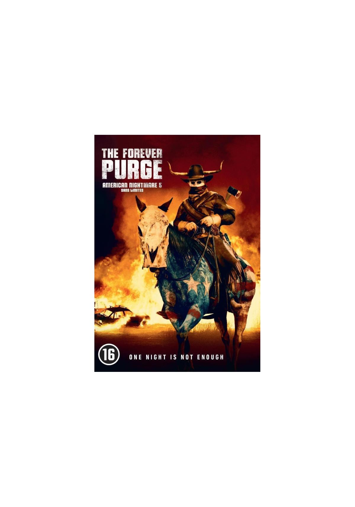 Affiche du film The Forever Purge : Cowboy à cheval, portant un masque.