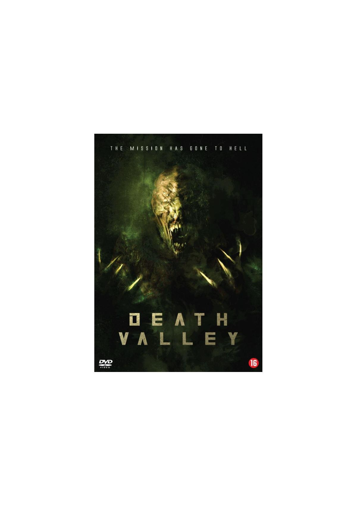 Death Valley DVD-cover. Een eng monster met klauwen en tanden. Titel in wit.