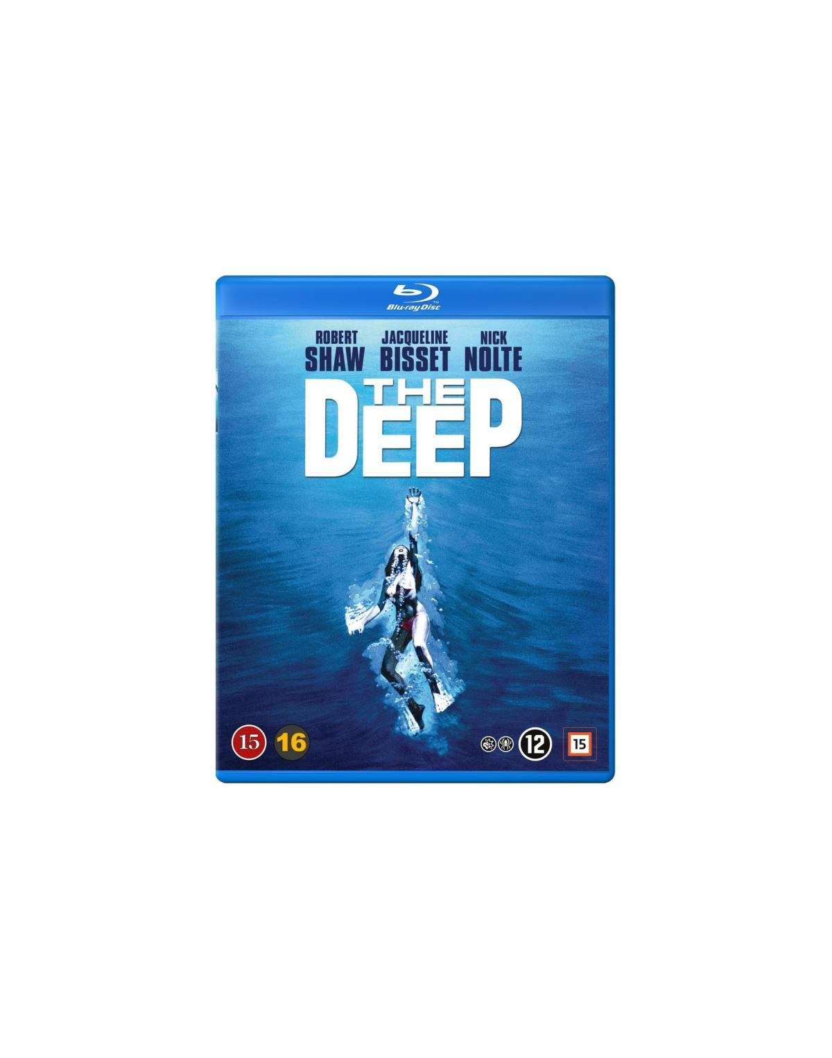 Blu-ray cover van 'The Deep'. Een vrouw staat in het water. De titel staat in blauw op de cover.