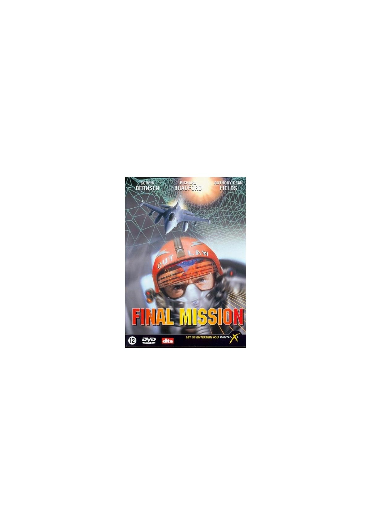 Couverture de film. Un pilote avec un casque orange, un avion et le titre 'Final Mission'.