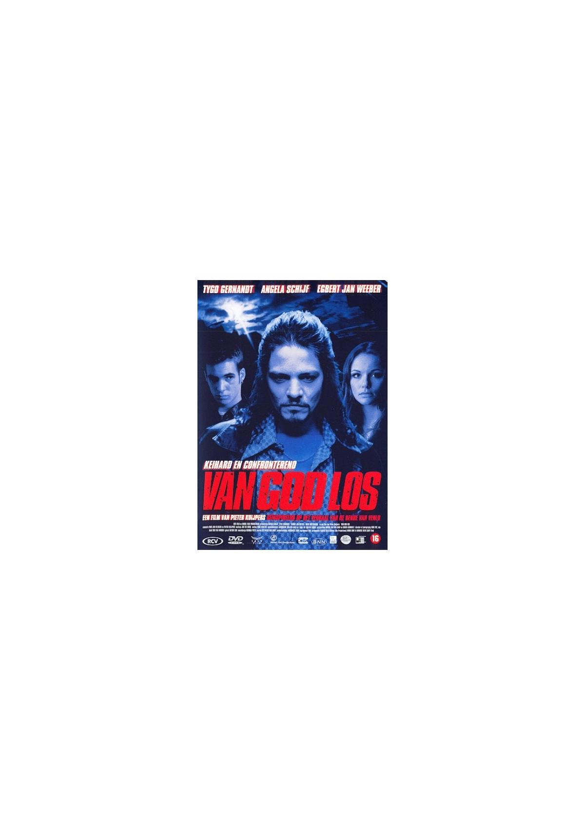 Couverture du DVD Van God Los. Trois personnes sur la couverture. Petite image sur fond blanc.