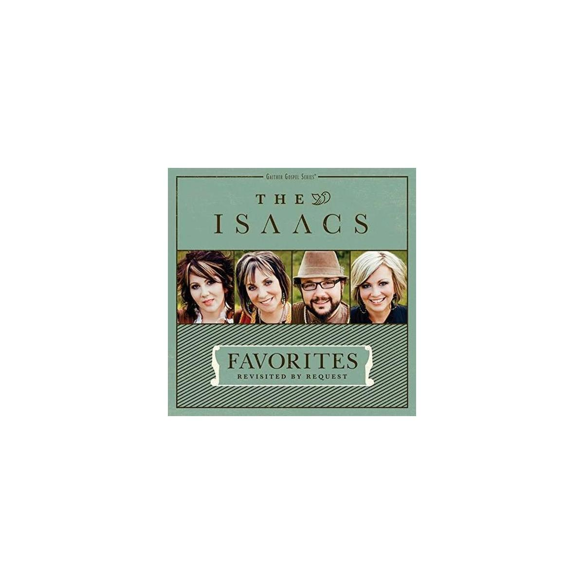 Albumhoes: Foto's van vier mensen in een vierkant, titel 'The Isaacs Favorites Revisited'. Groene achtergrond.
