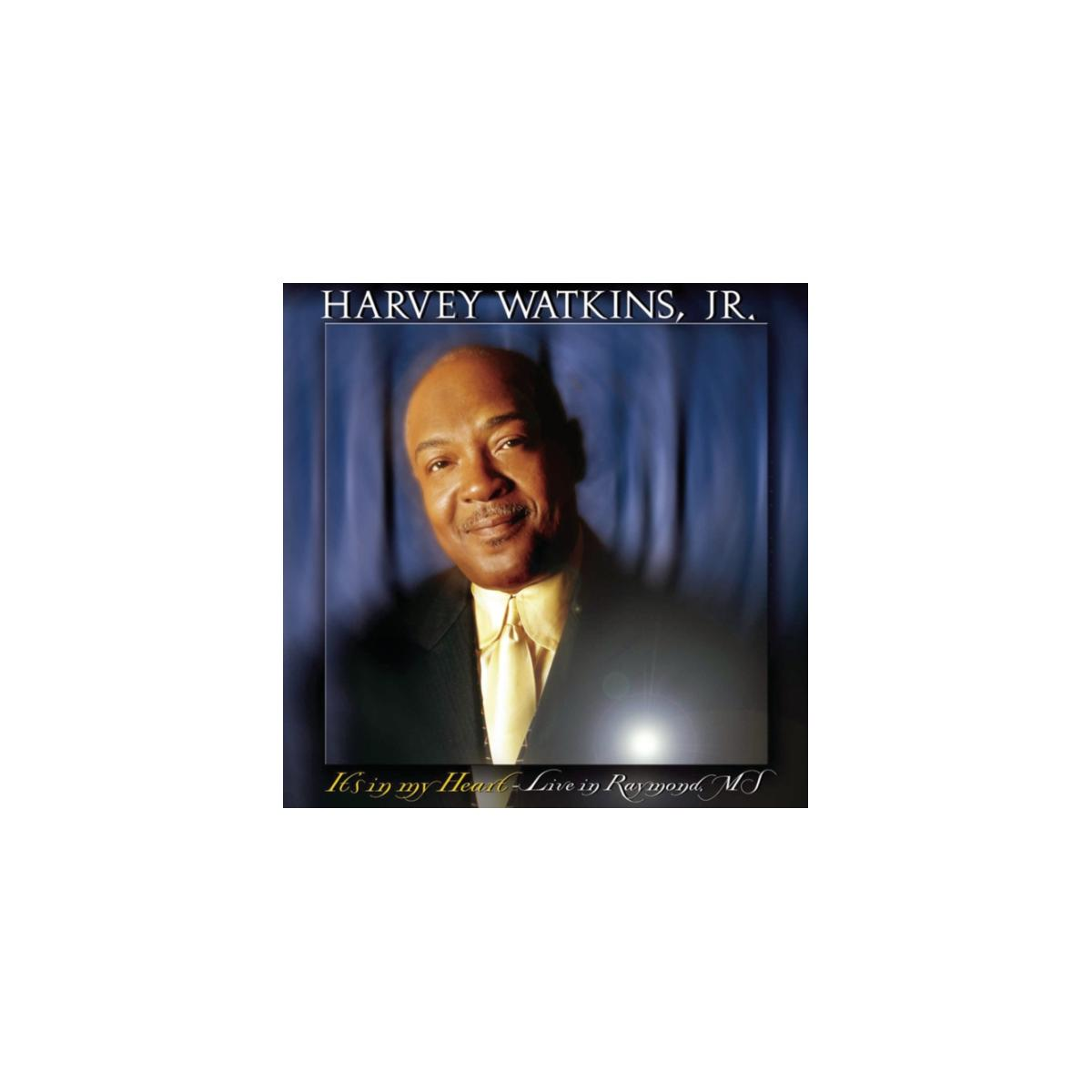 Albumhoes met een man in een pak. Tekst luidt: HARVEY WATKINS, JR., K in My Heart - Live in Raymond MS.