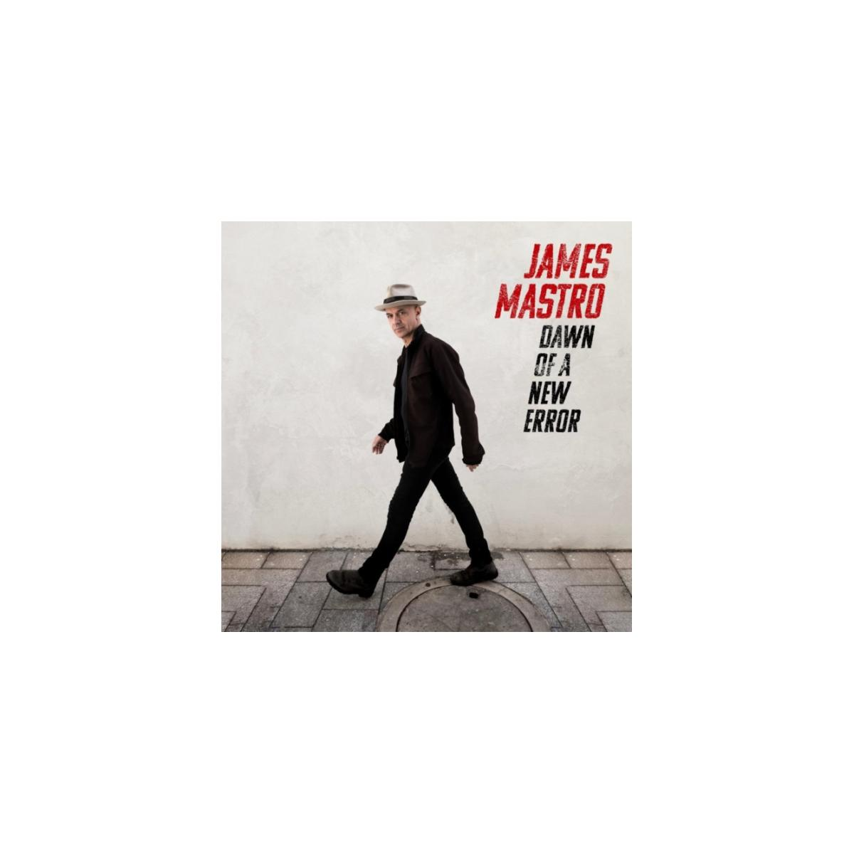 Albumhoes: Man loopt, draagt een hoed en een jas, met de tekst 'James Mastro - Dawn of a New Error'.