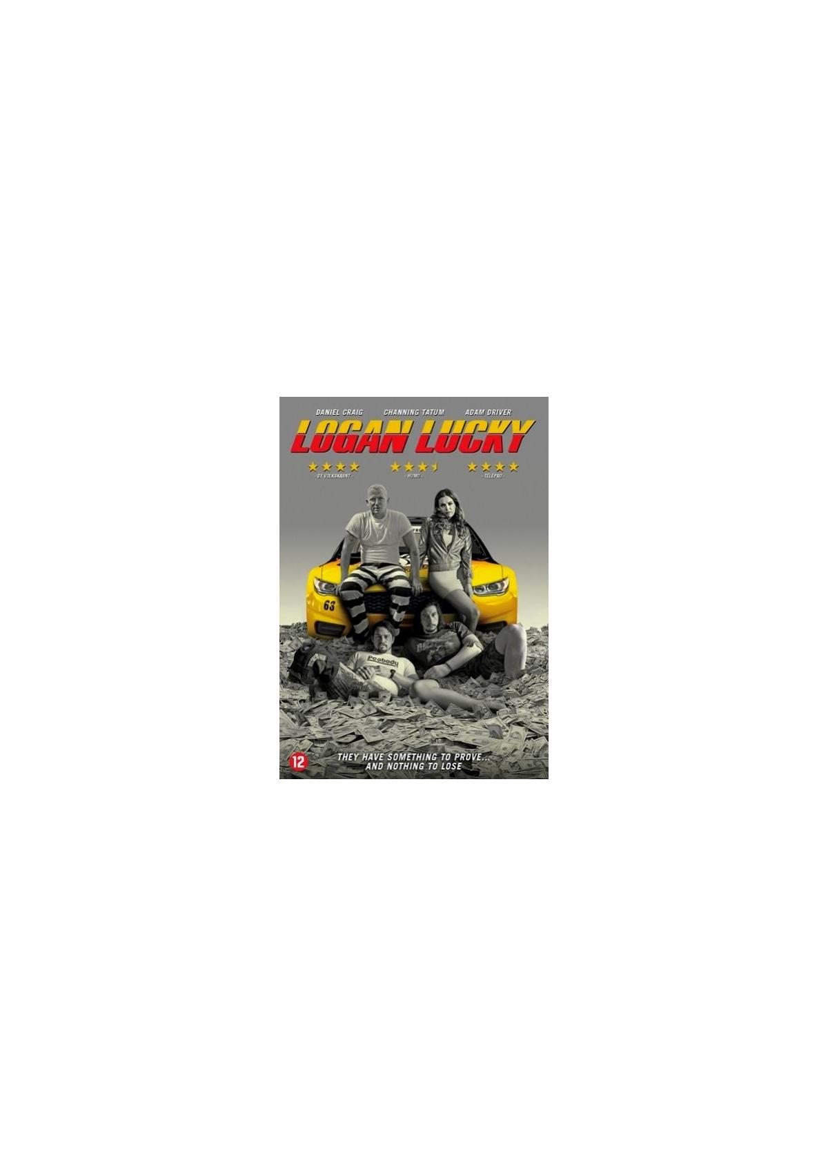 Filmposter: Mensen op gele auto, titel 'LOGAN LUCKY'. Tekst: 'They Have Something to Prove'.