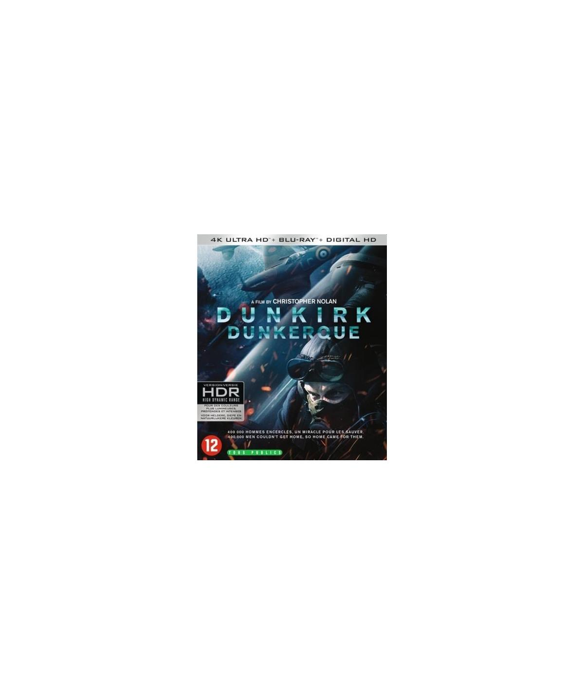 Pochette du film Dunkerque, avec des visages et un arrière-plan flou.