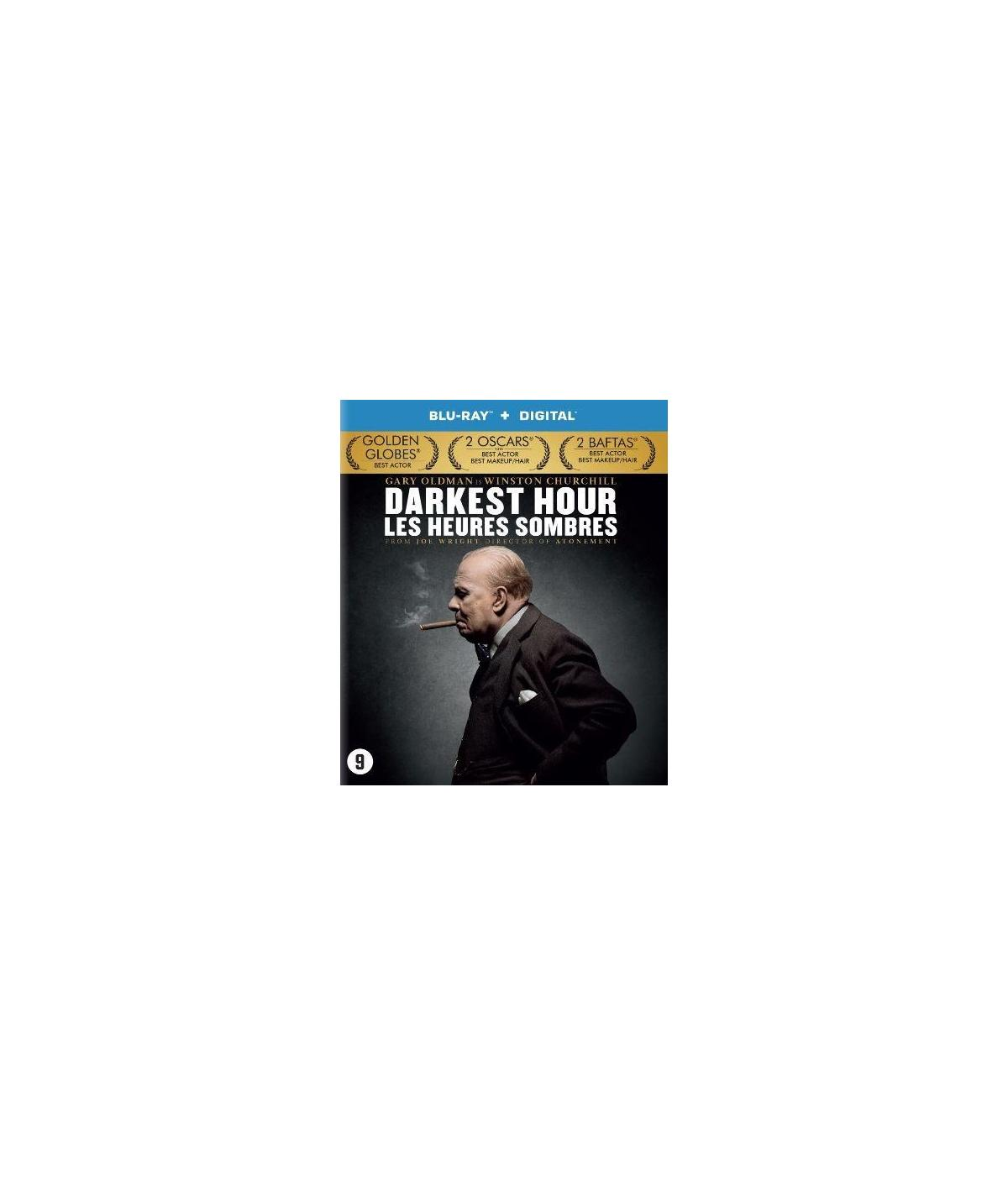 Darkest Hour-filmcover met Winston Churchill die een sigaar rookt. De titel is "Darkest Hour".