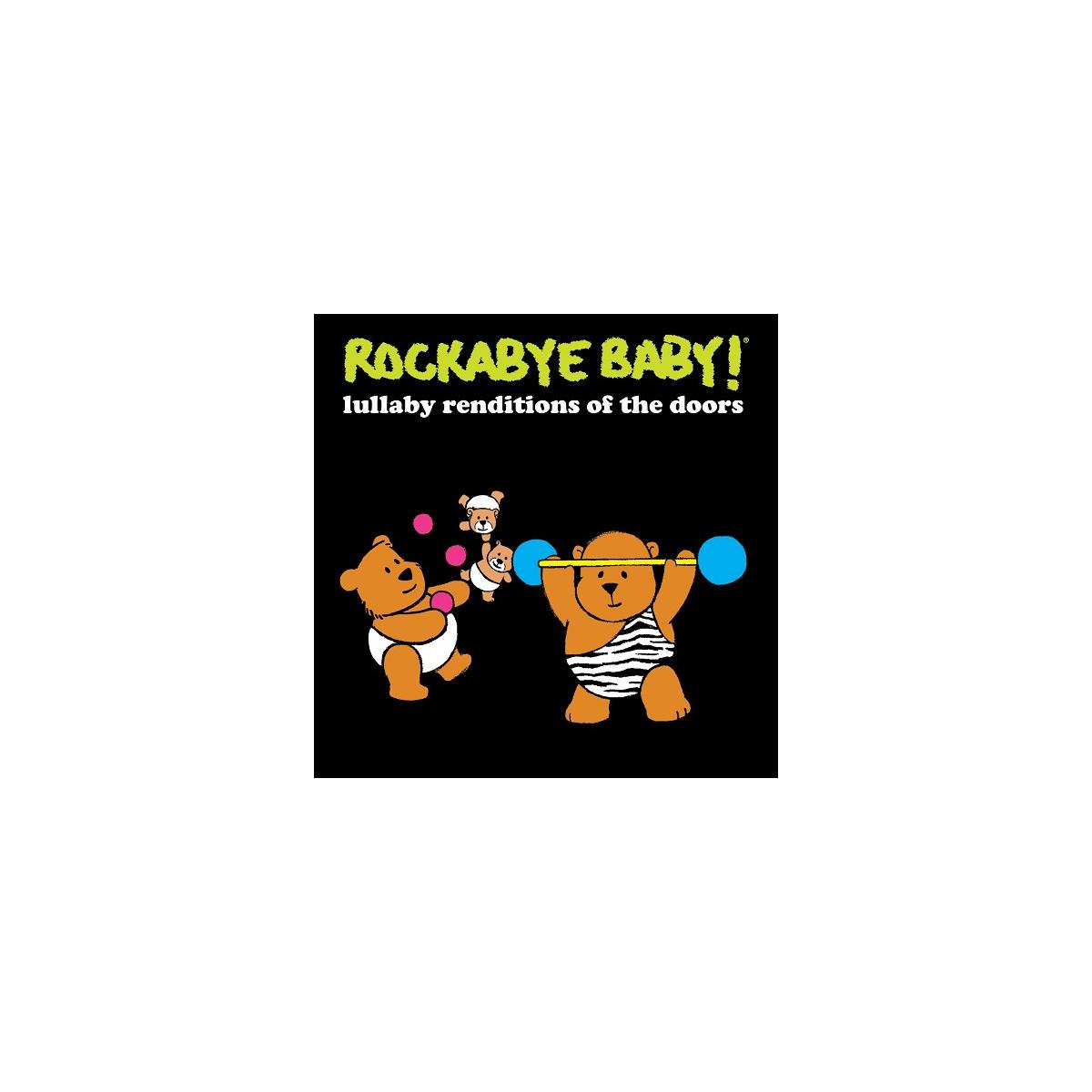 Albumhoes. Twee beren die met ballen spelen en gewichten heffen, titel: Rockabye Baby! Lullaby.