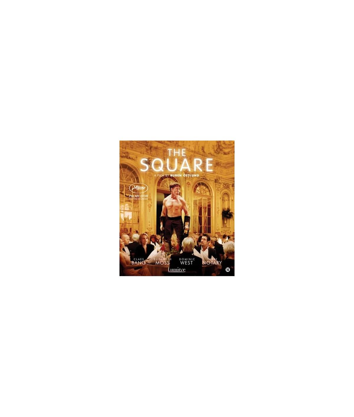 Filmposter met een man op een podium, getiteld 'The Square'.
