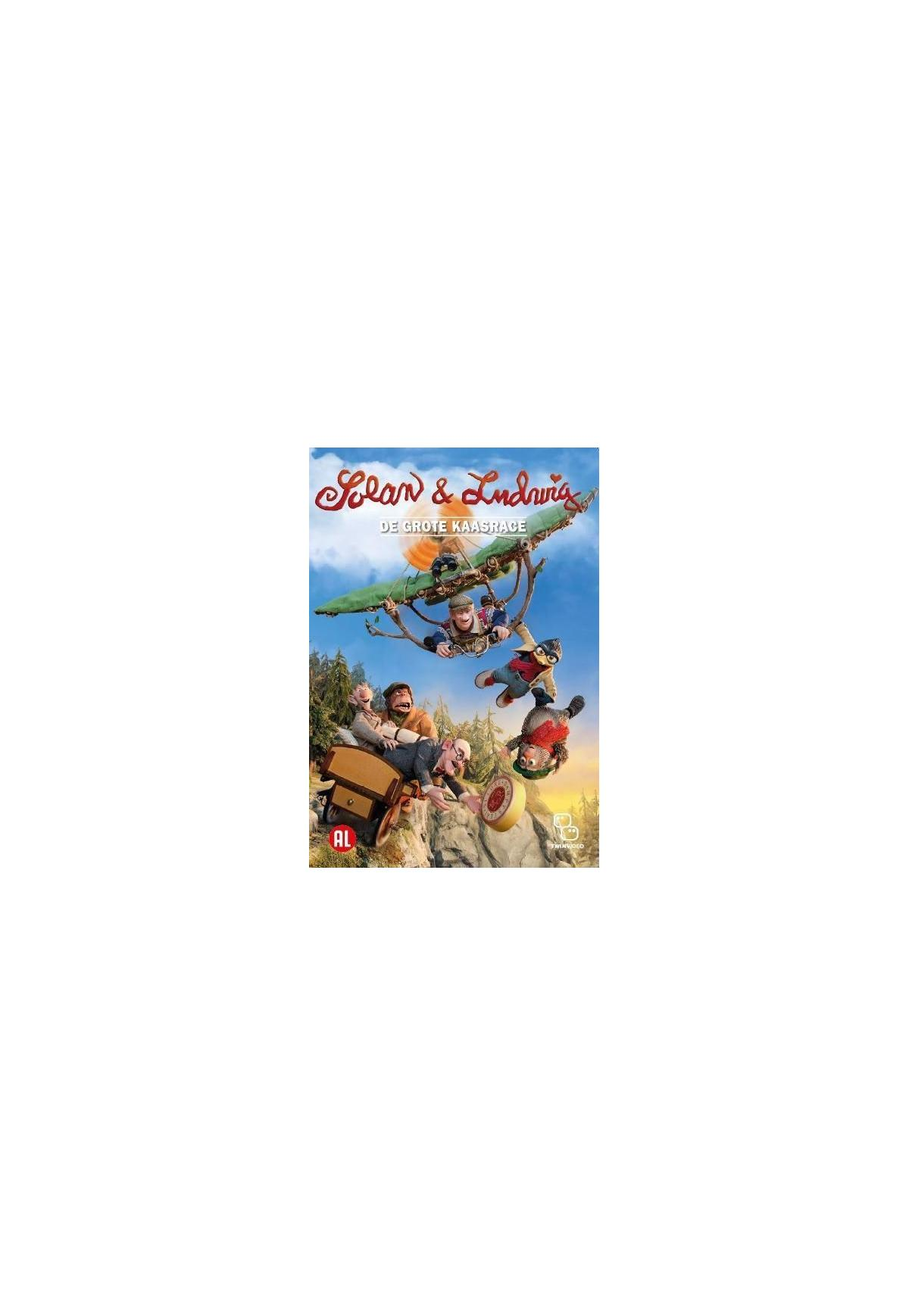 Couverture DVD, Solan & Ludwig. Les personnages volent avec un avion fait maison.