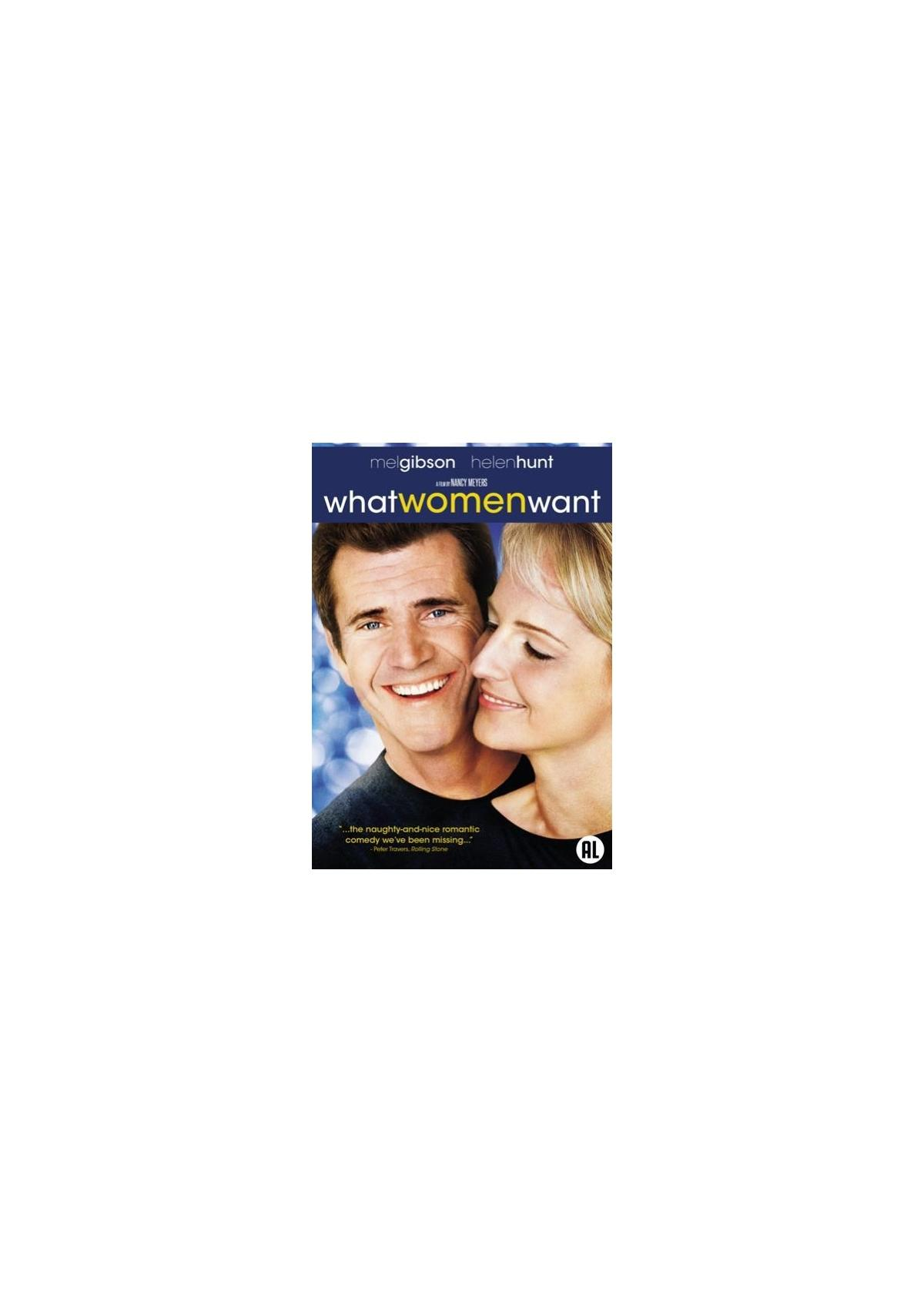 Couverture de film. Un homme et une femme souriants. Texte: What Women Want.