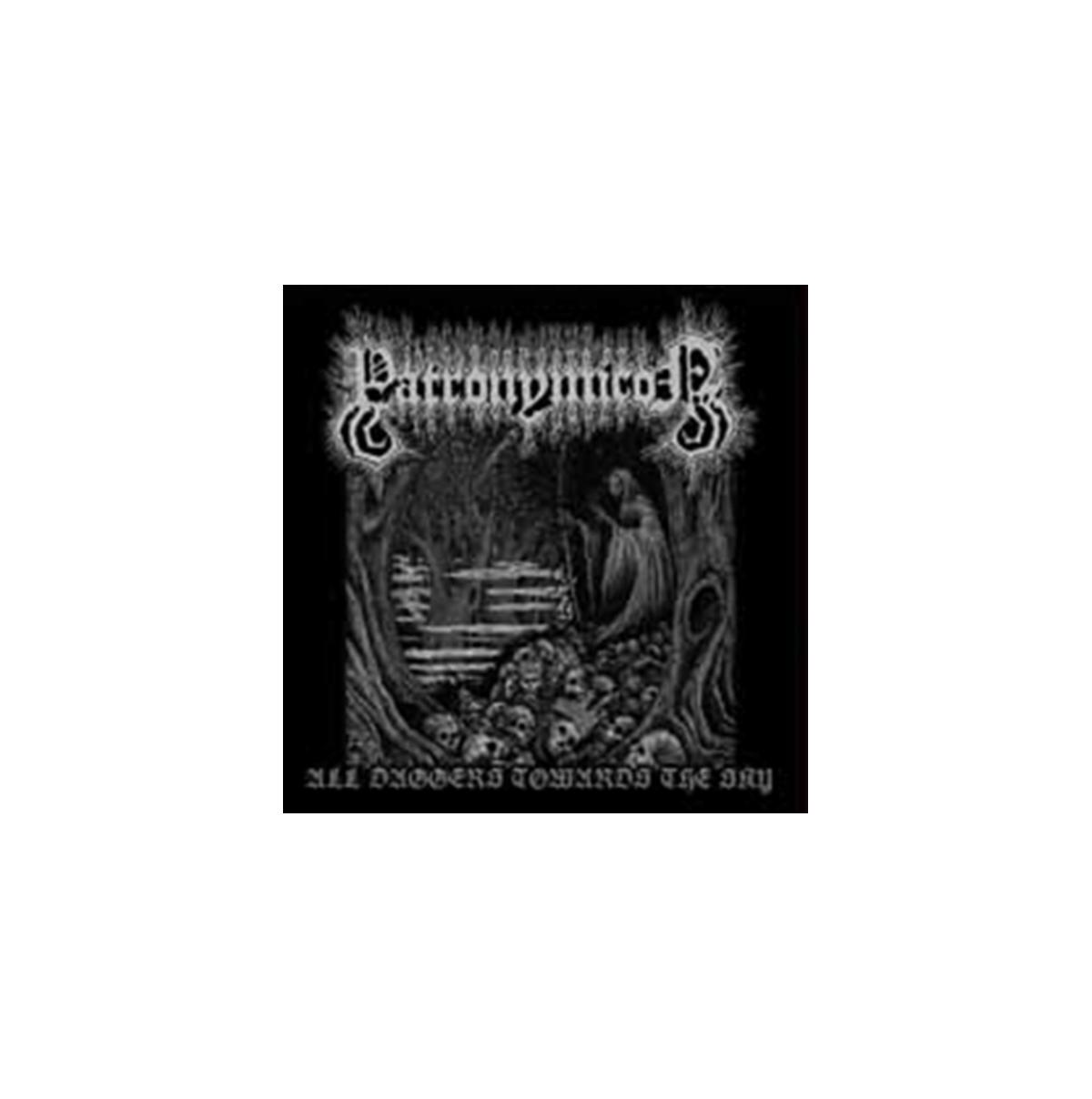 Pochette d'album : Noir et blanc, nom du groupe « Barathrum », titre « All Daggers Towards The Sky ».