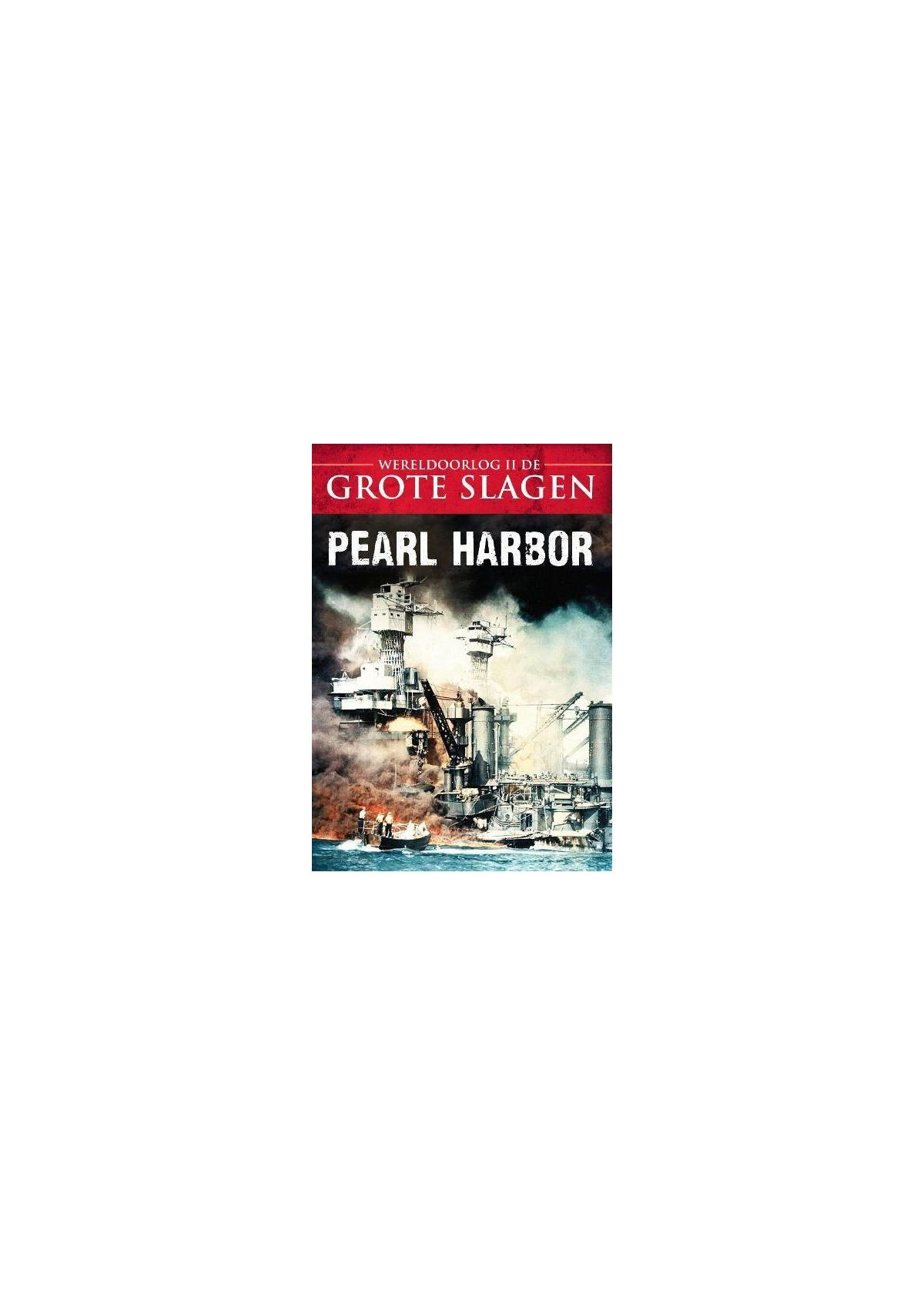 DVD-hoes: Pearl Harbor. Een slagschip staat in brand, rook stijgt op. Tekst: Grote Slagen, Pearl Harbor.