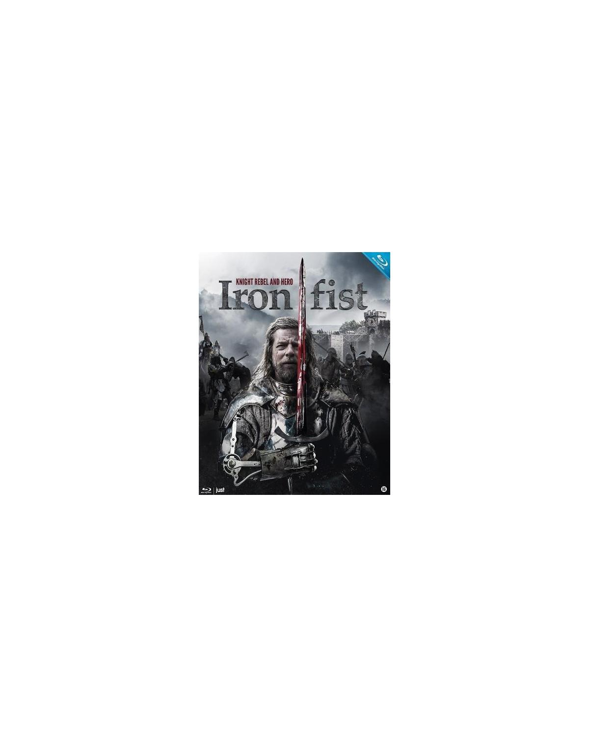 Man houdt zwaard vast, gevechtsscène. 'Iron Fist' filmcover.