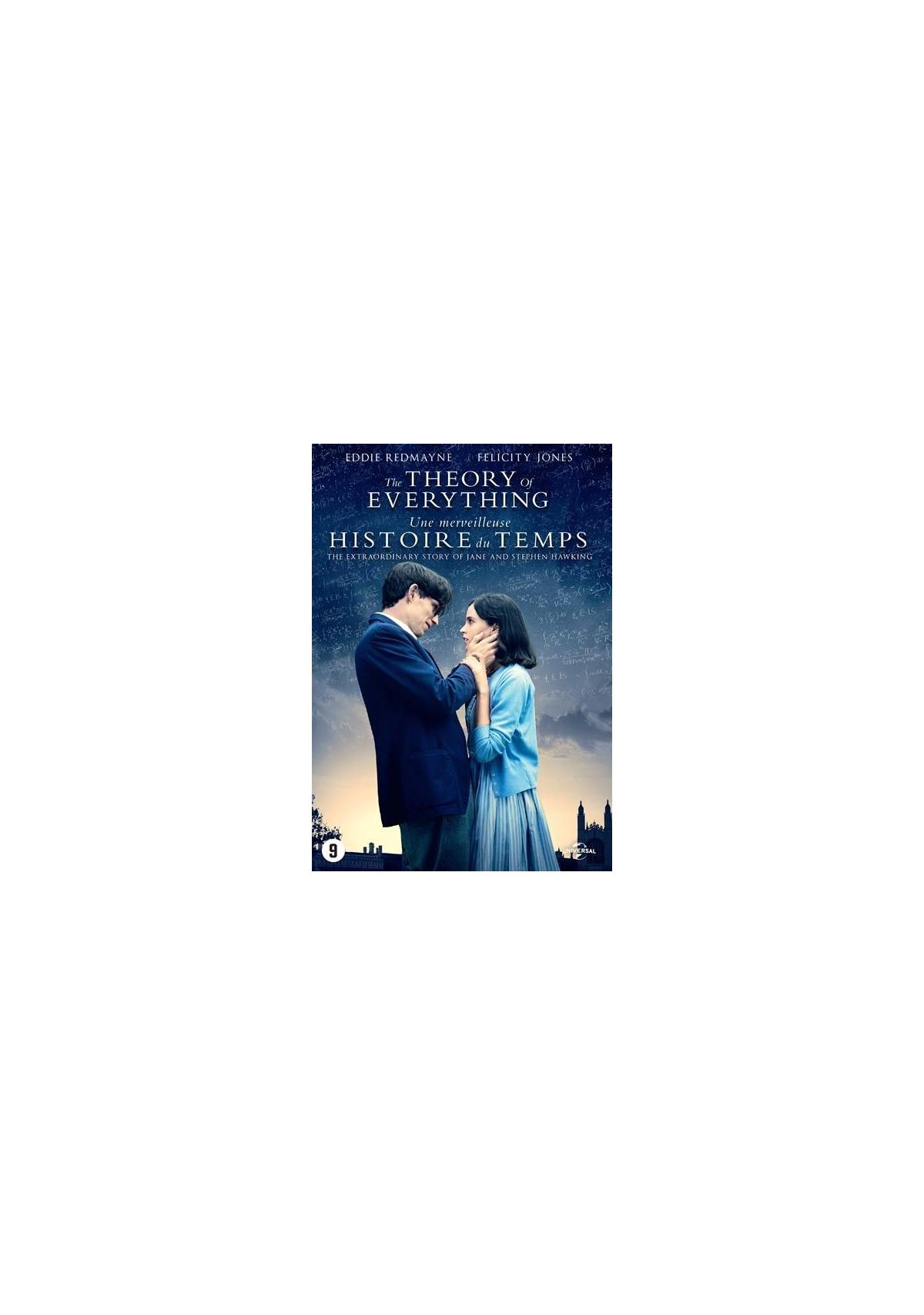 Affiche du film 'The Theory of Everything'. Couple s'embrassant. Texte: 'The Theory of Everything'.