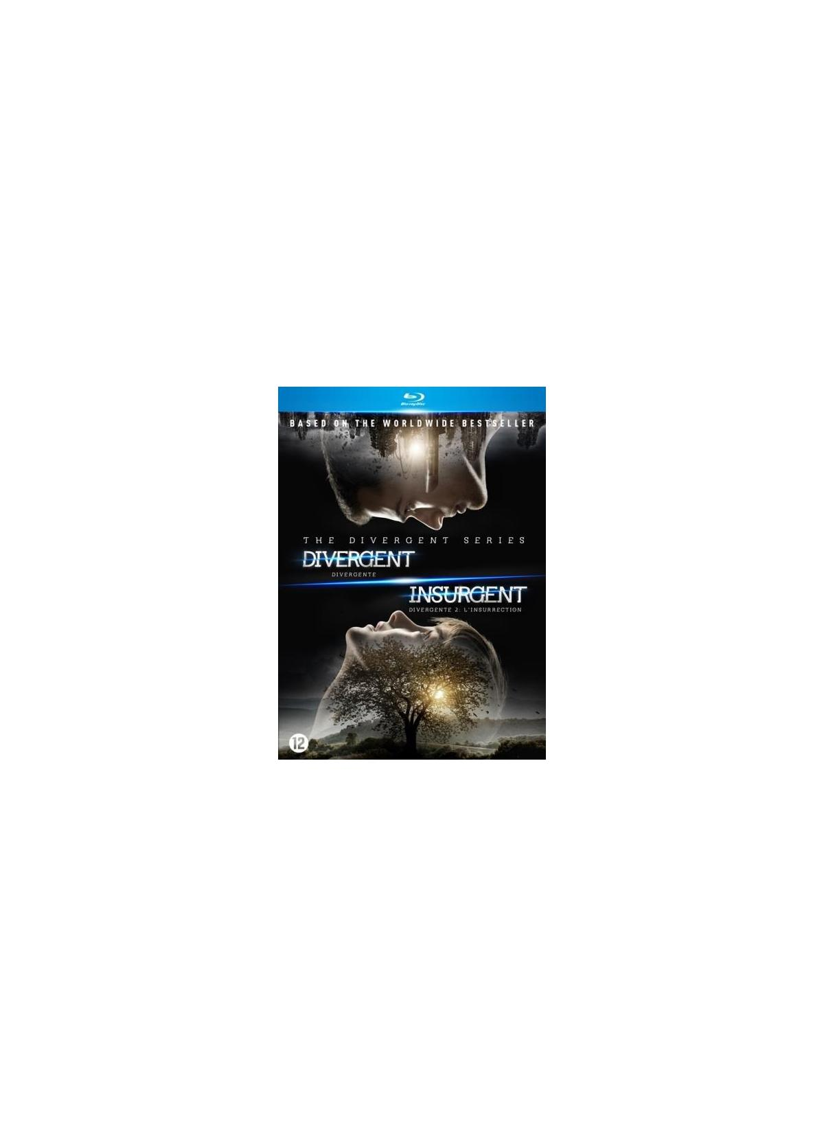 Affiche de film. Deux visages. Texte : The Divergent Series, Divergent, Insurgent.