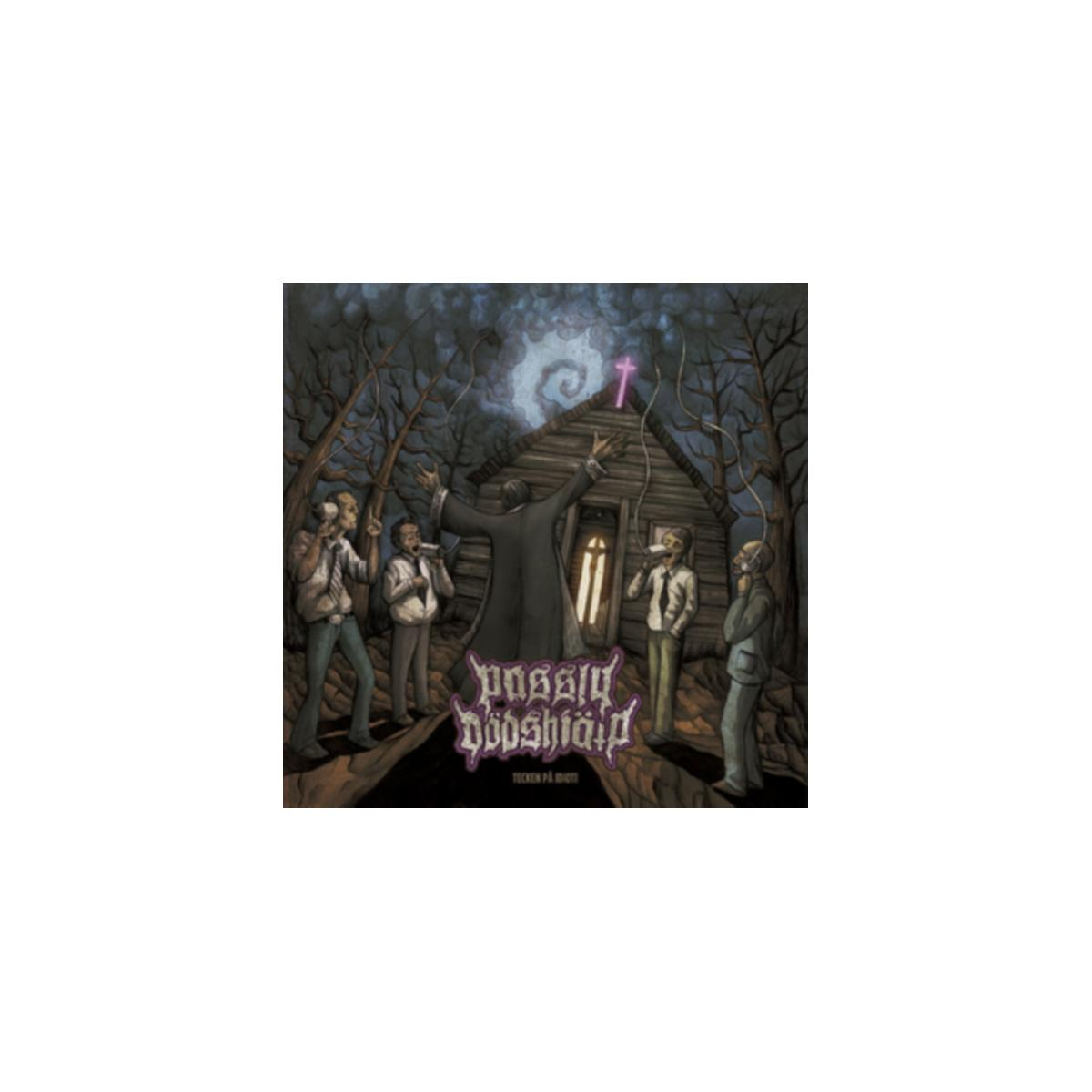 Pochette d'album avec des figures dans une forêt, une maison et du texte.