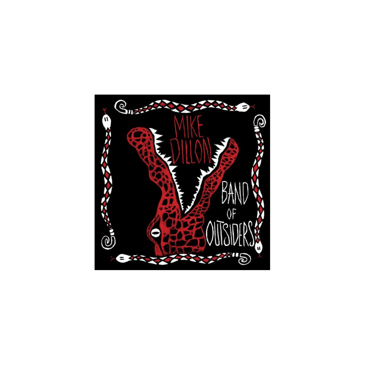 Pochette d'album. Mike Dillon Band of Outsiders, tête de crocodile rouge.
