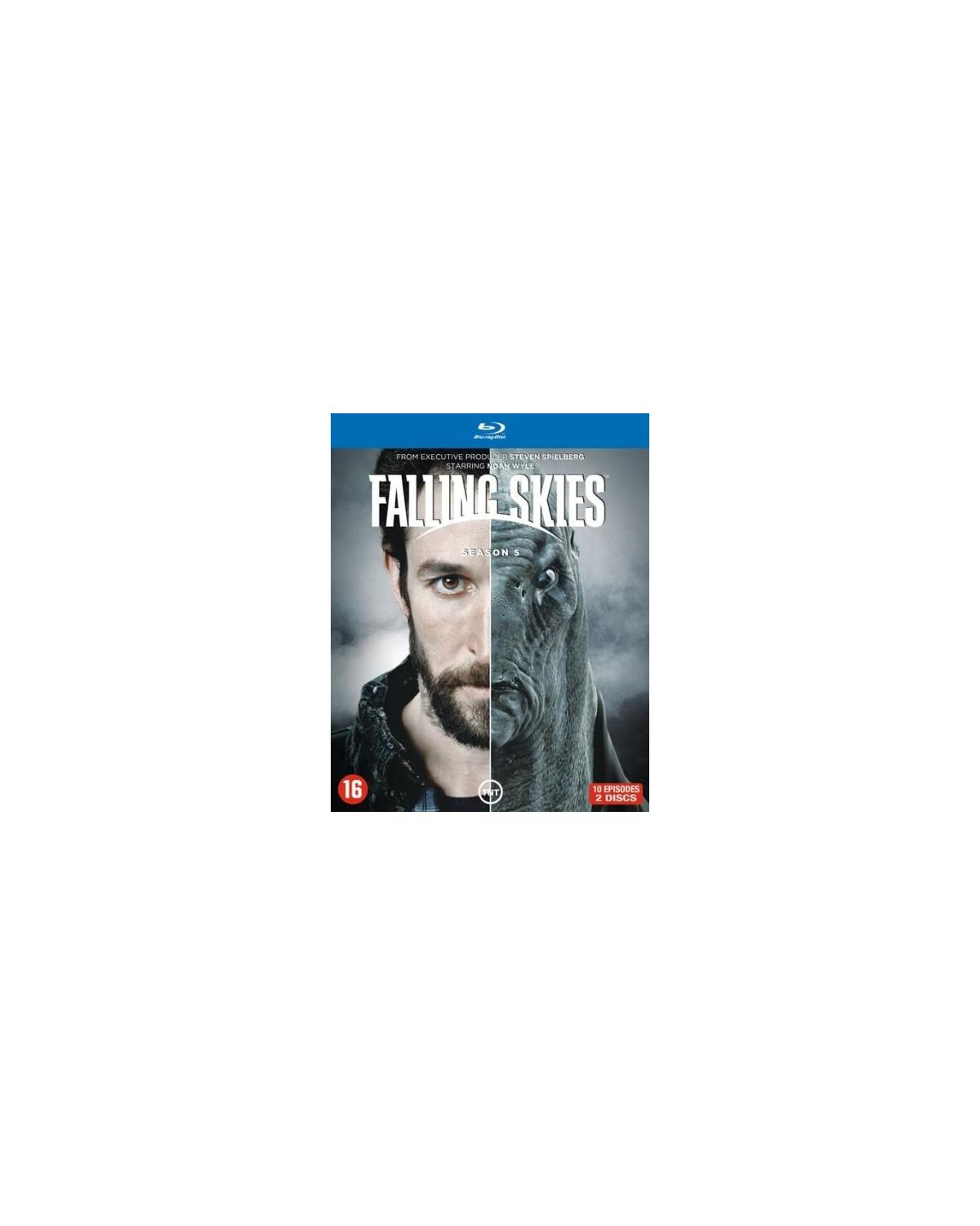 Couverture de film. Un homme et un visage extraterrestre. Titre : Falling Skies.