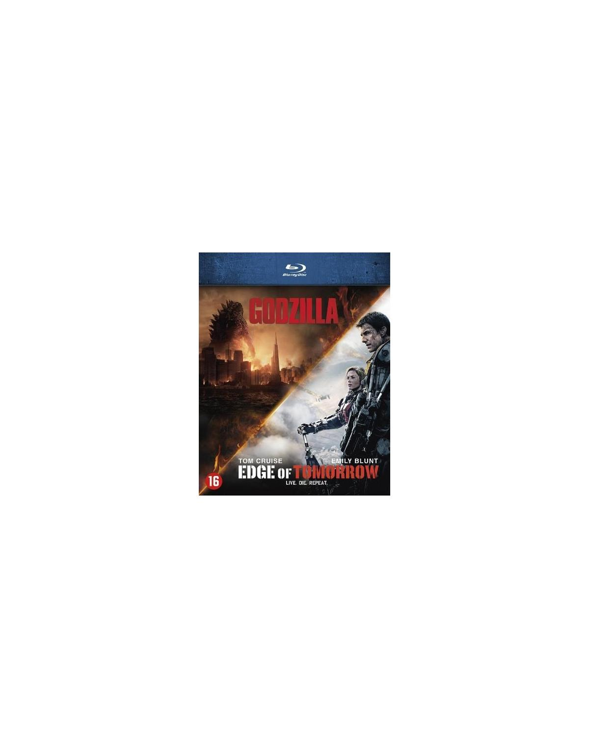 Jaquette DVD : Godzilla et Edge of Tomorrow. Des acteurs en vêtements sombres sont visibles.