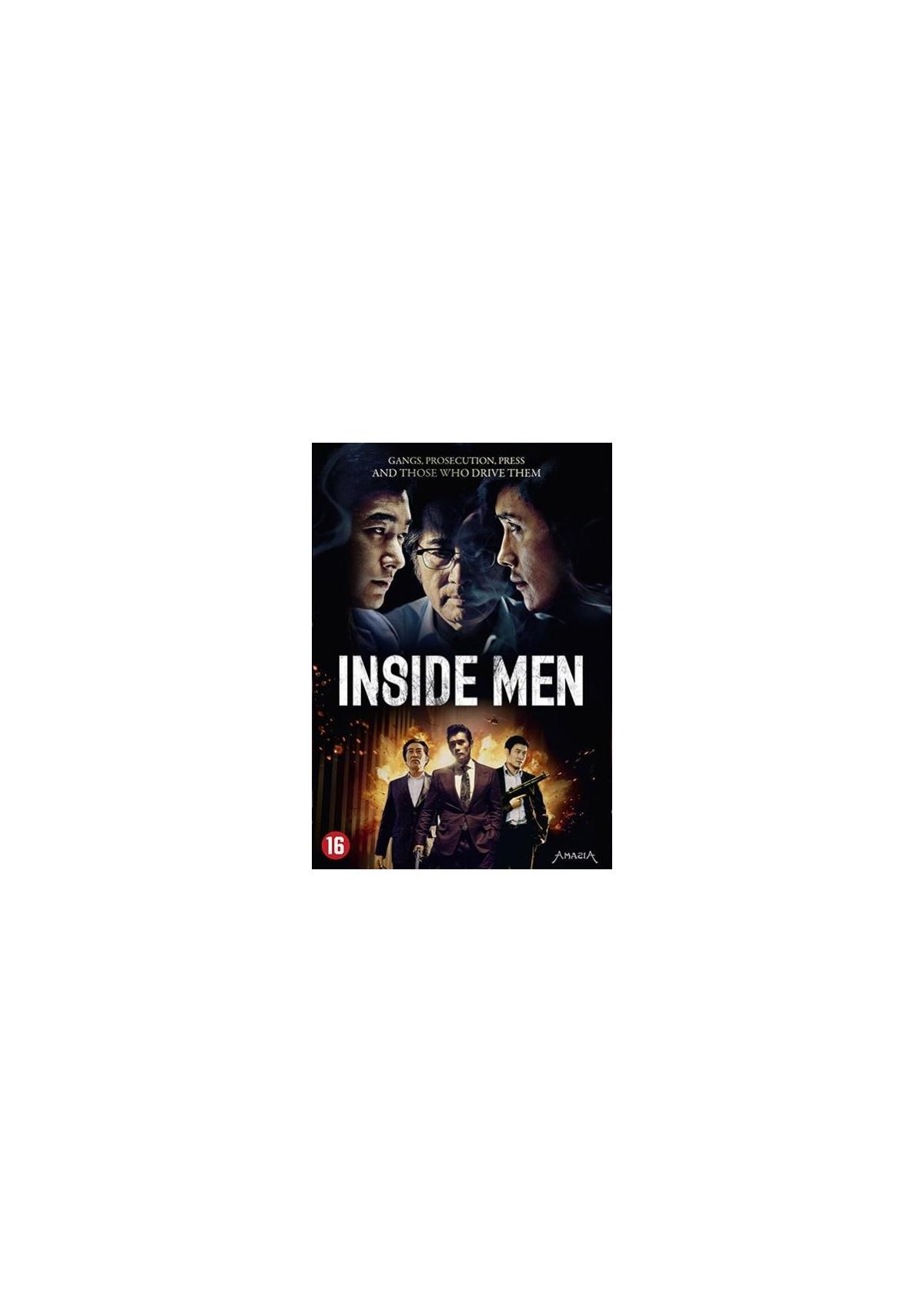 Affiche de film avec des visages. Texte : Inside Men.