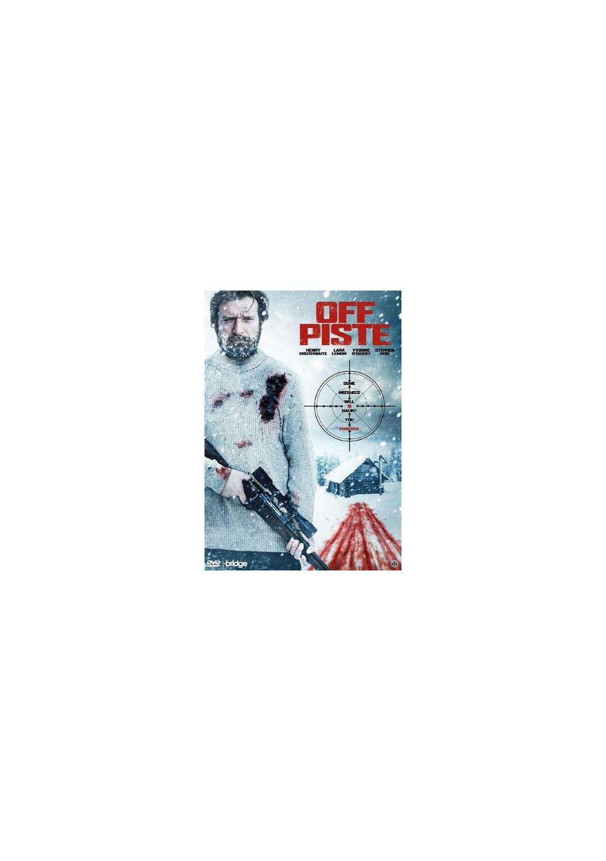 Couverture du film : Homme avec une arme, scène de neige, cible. Titre 'Off Piste'. Hiver, froid.