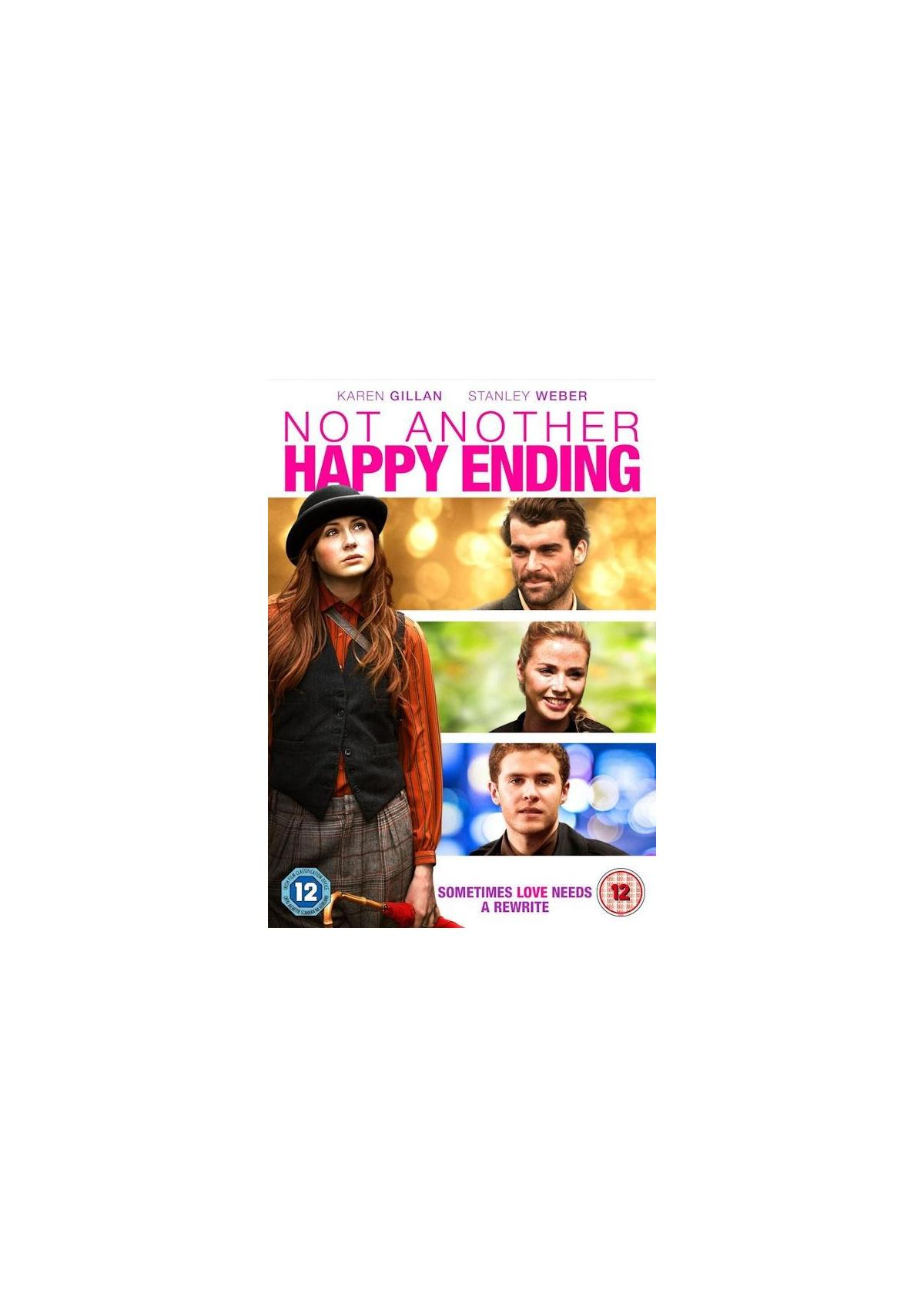 Filmposter: Gezichten van drie personen, met de tekst "NOT ANOTHER HAPPY ENDING".