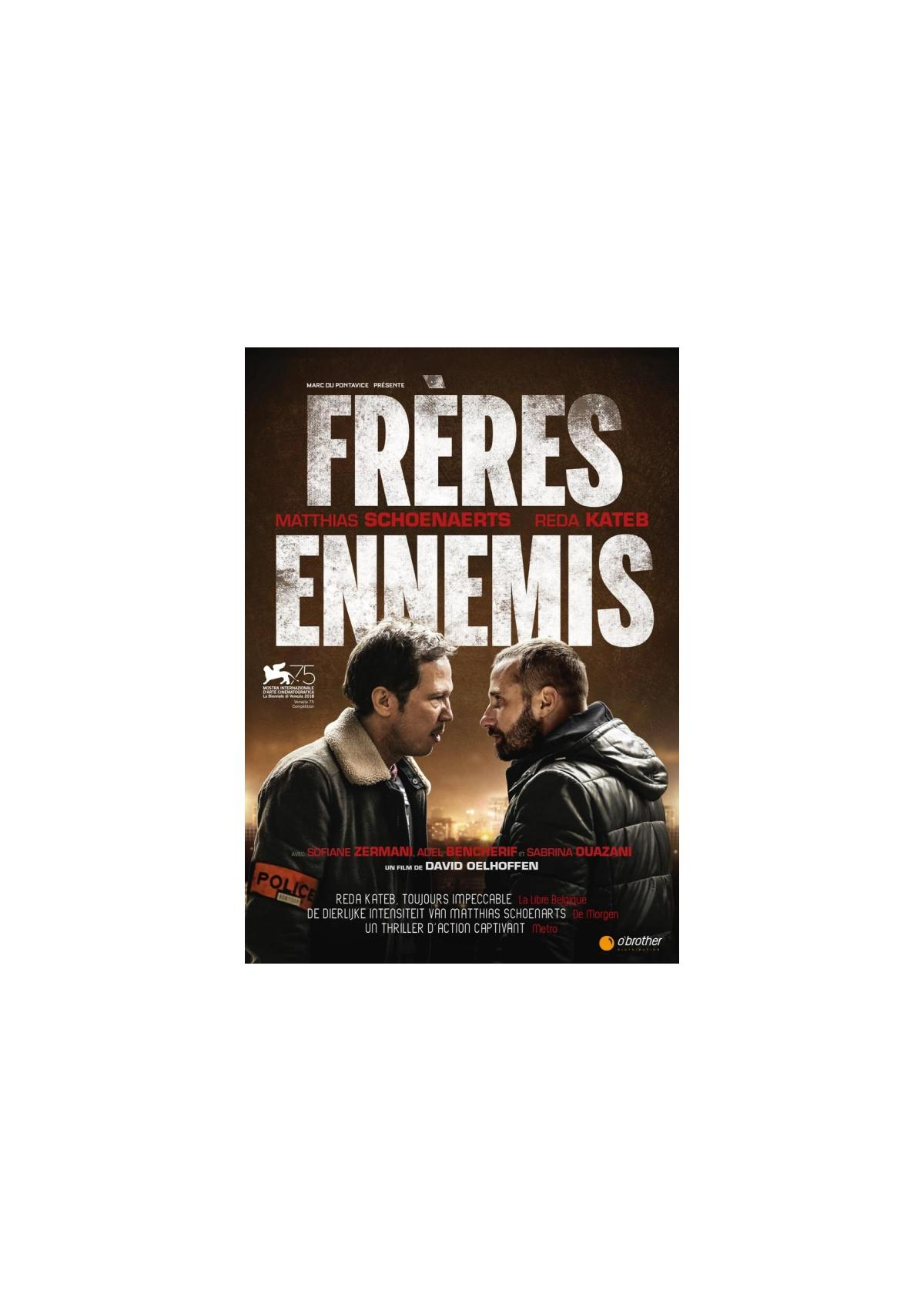 Frères Ennemis filmposter. Twee mannen staan tegenover elkaar, met tekst erboven en eronder.