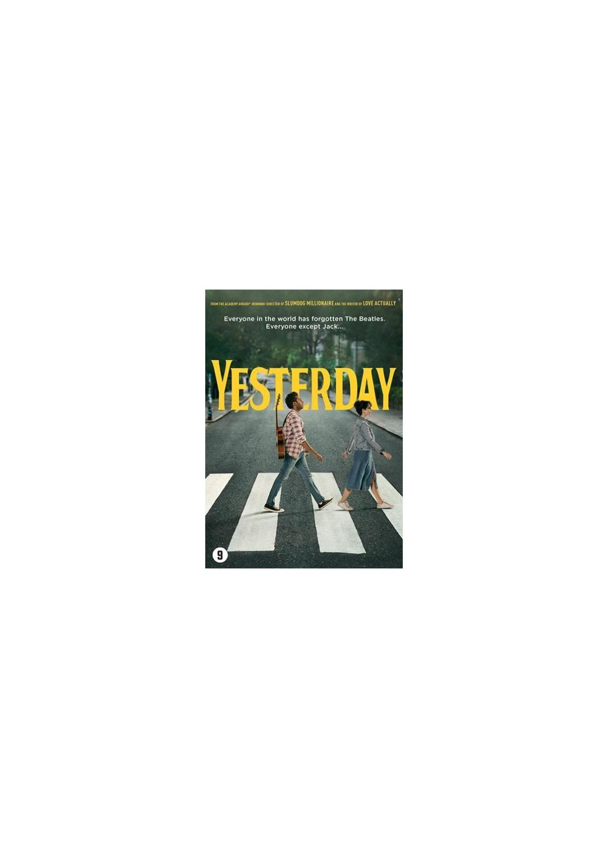 Affiche de film : Deux personnes traversent un passage piéton, titre 'Yesterday'.