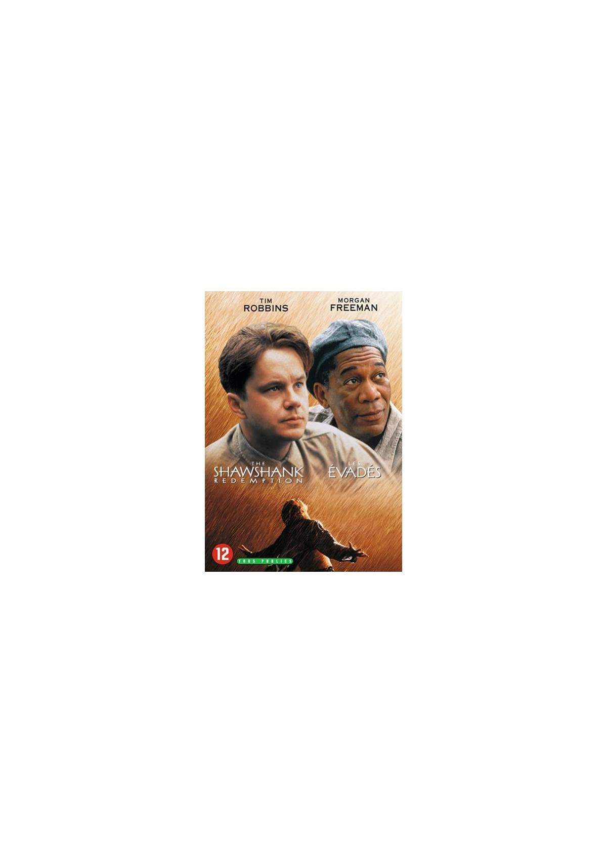Shawshank Redemption dvd-hoes, twee mannen en een man die omhoog reikt.