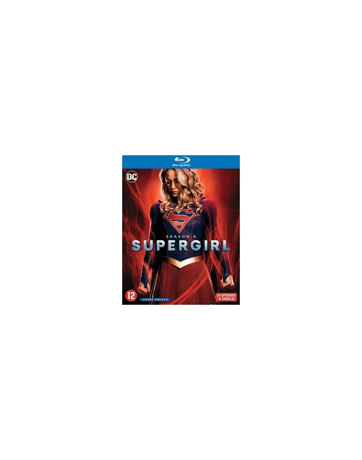 Affiche de film de Supergirl en costume. Le titre est 'Supergirl' avec un logo DC et le logo Blu-ray.